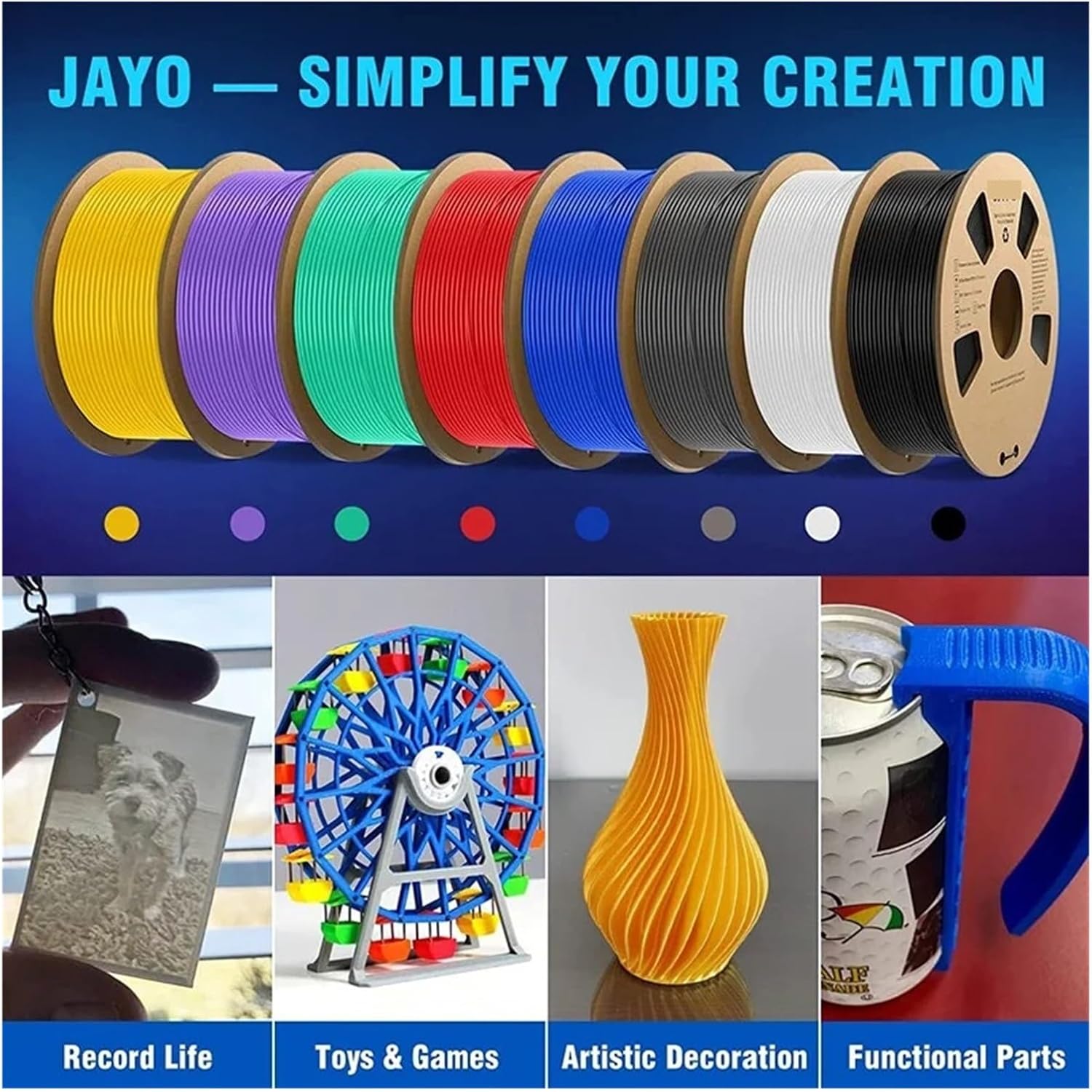 3D Printer Filament, PLA Meta Filament 1.75mm Multicolor Pack of 10 for 3D Printer and Pen(PLA Matte 10BL)