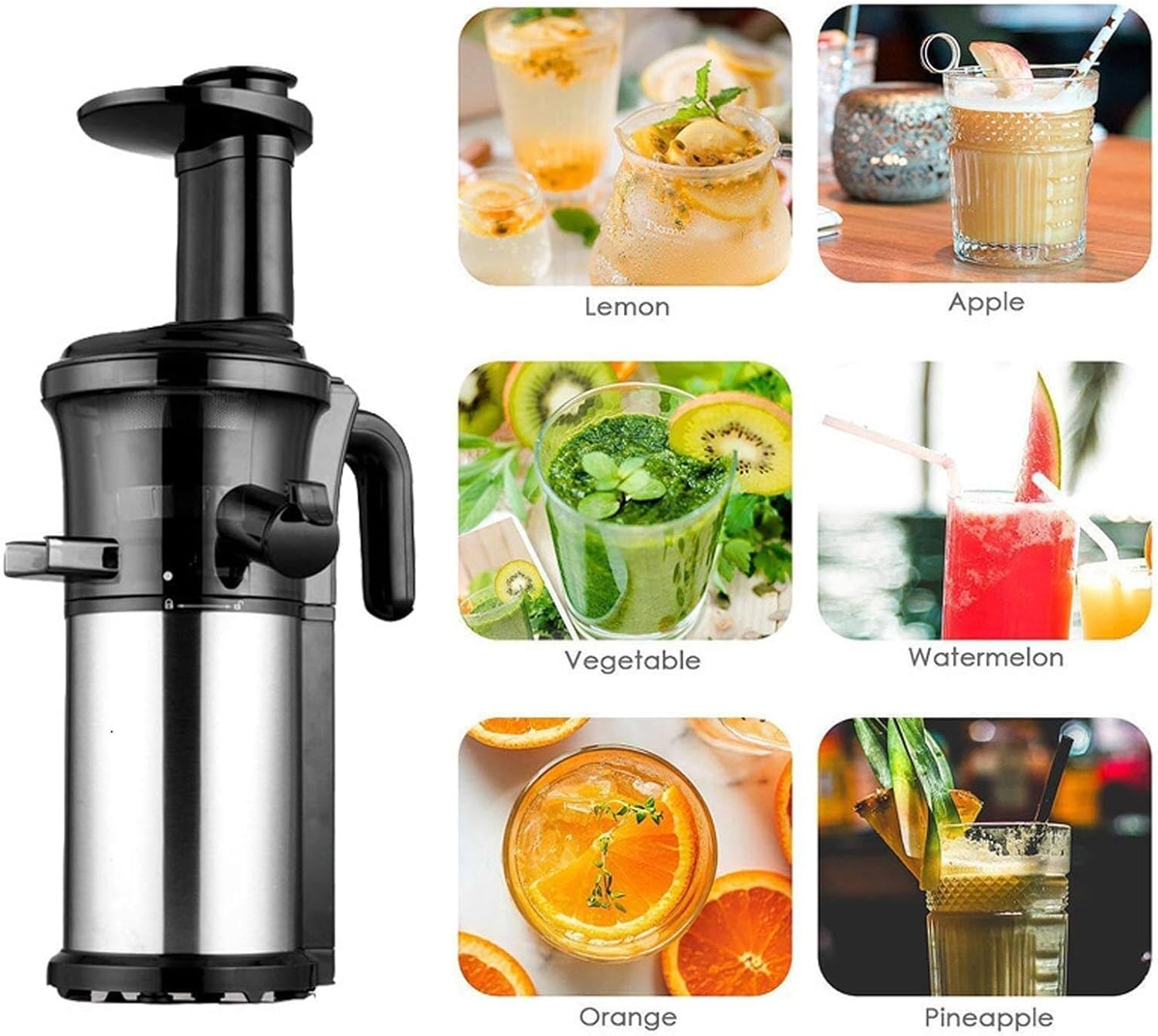 Masticating Slow Juicer, 200W Cold Press Extractor, 40RPM, Nutrient-Rich Juice for Fruits & Vegetables, Compact, Easy to Clean, Black