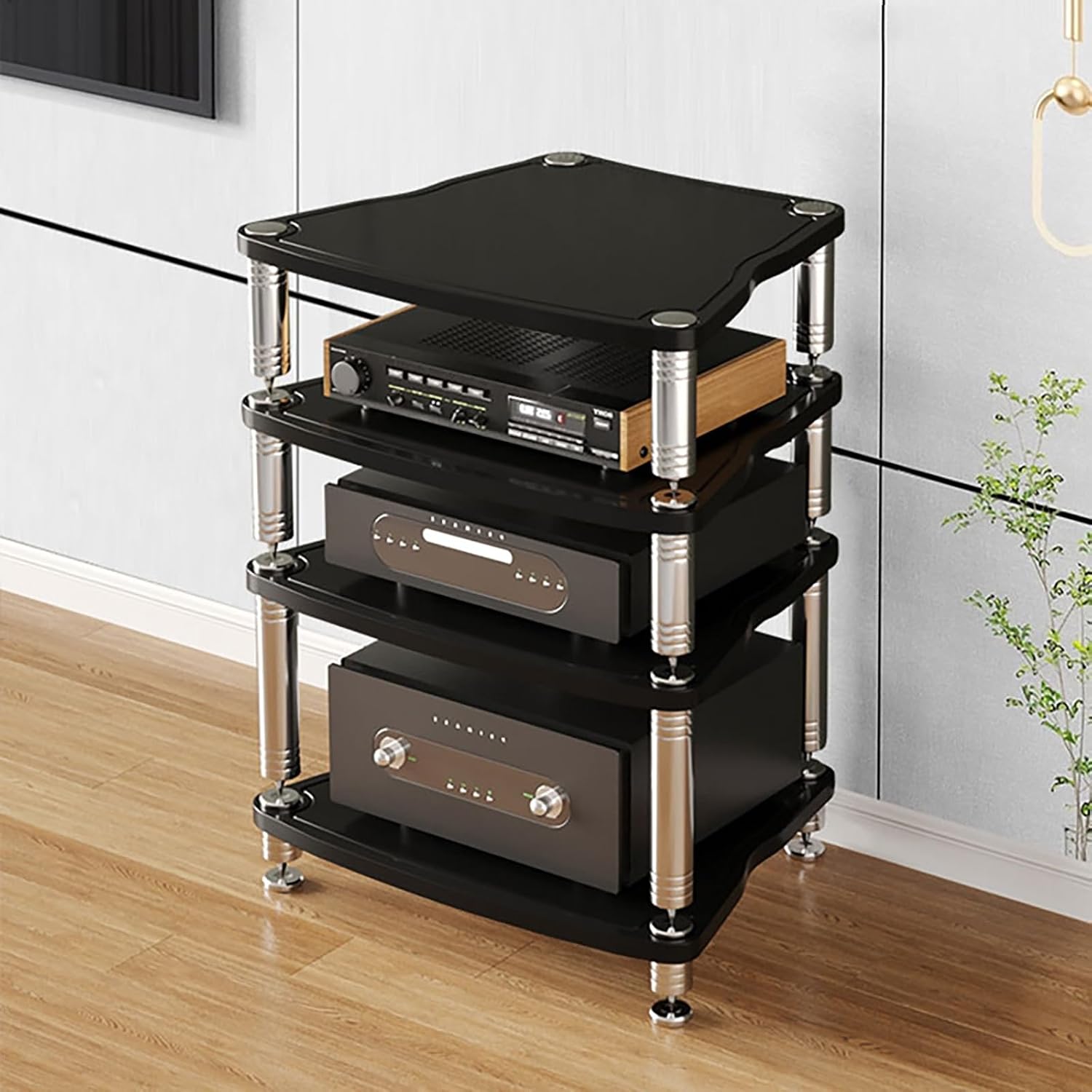 Stereo Racks and Stands AV Media Stand Audio Shelf, CD Rack Entertainment Stereo Component Organizer, for Home/Office/Theater Corner Entertainment Center(Brown,61.5cm/24.2in)