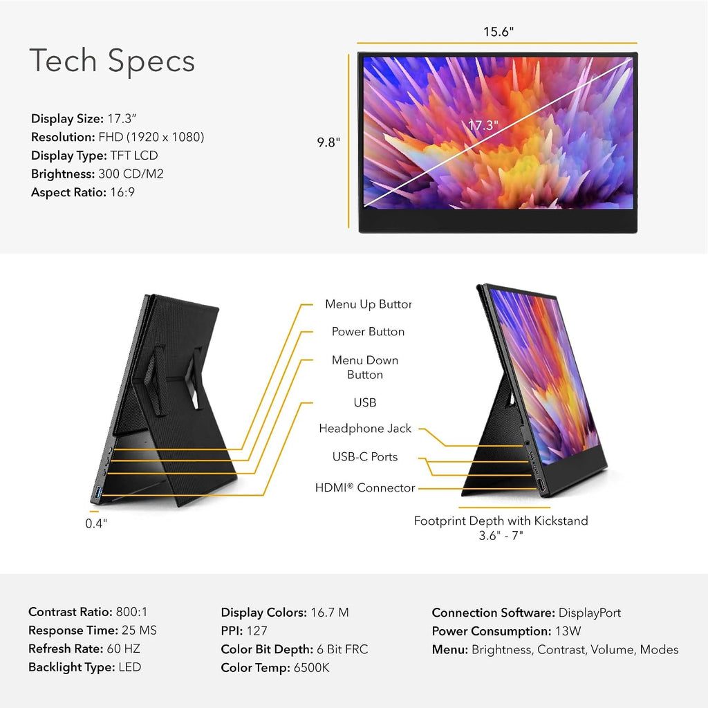 SideTrak Solo 17.3' Portable Monitor for Laptop | Freestanding Full HD LED USB Laptop Dual Screen with Cover | Compatible with Mac, PC, & Chrome | Powered by USB-C® or Mini HDMI