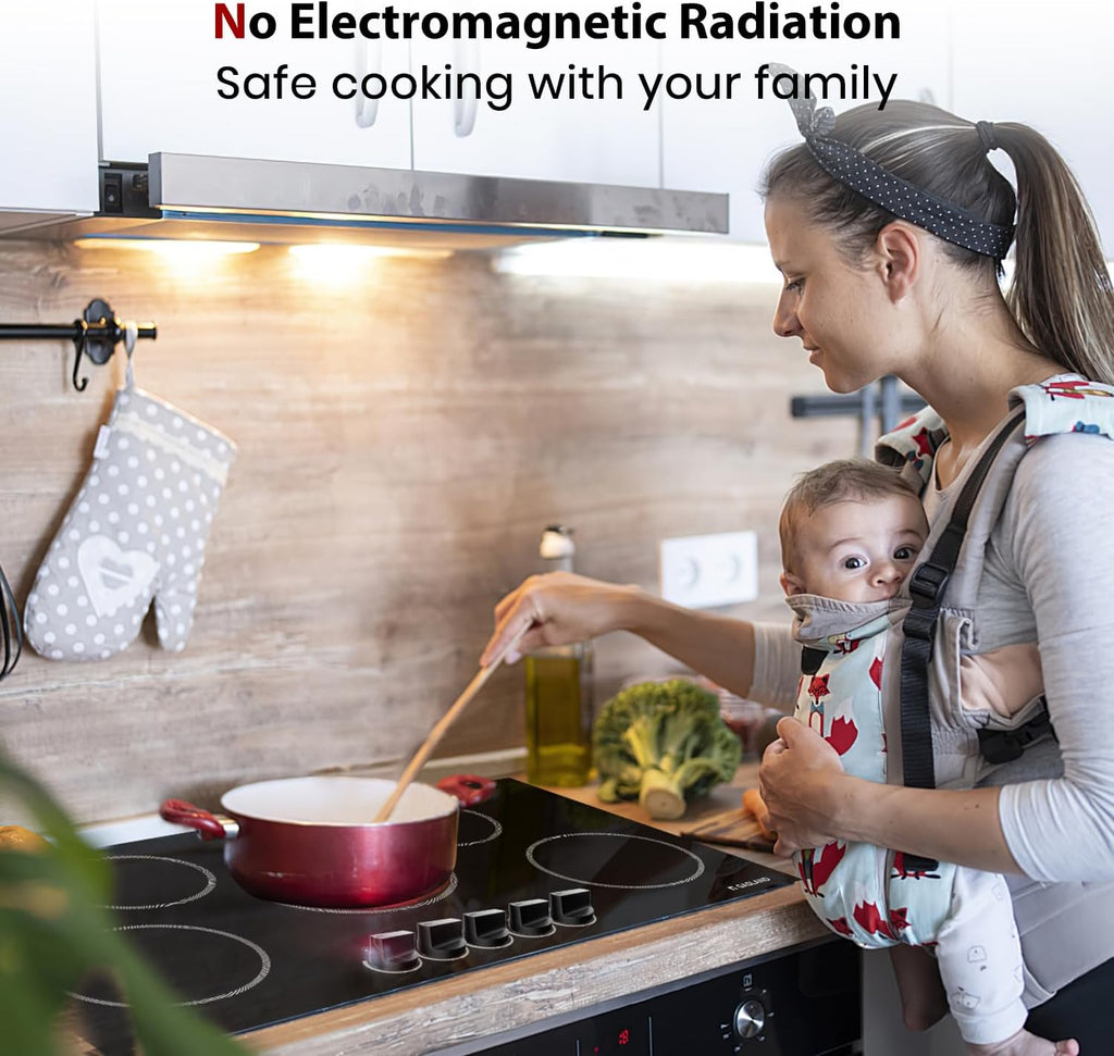 GASLAND 36 Inch Electric Cooktop, 8200W Drop-in Radiant Glass Stove Top CH90BS with 5 Burners, 220V Ceramic Electric Stovetop, 7 Power Levels, Mechanical Knob Control, Hot Warning, Hard Wire