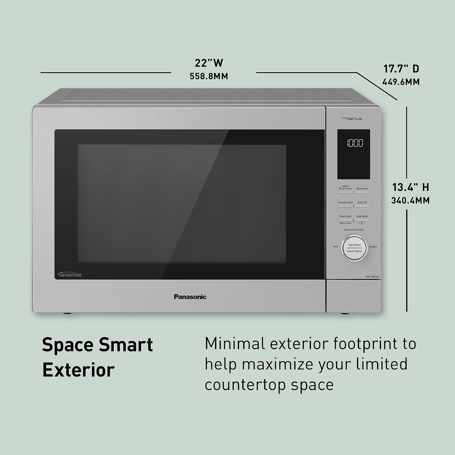 Panasonic HomeChef 4-in-1 Countertop Microwave Air Fryer Combo, Time-Saving 20 Presets + App-Linked Recipes, 1000W 1.2 cu ft Inverter Multi Oven & Convection Tech – NN-CV87QS Stainless Steel