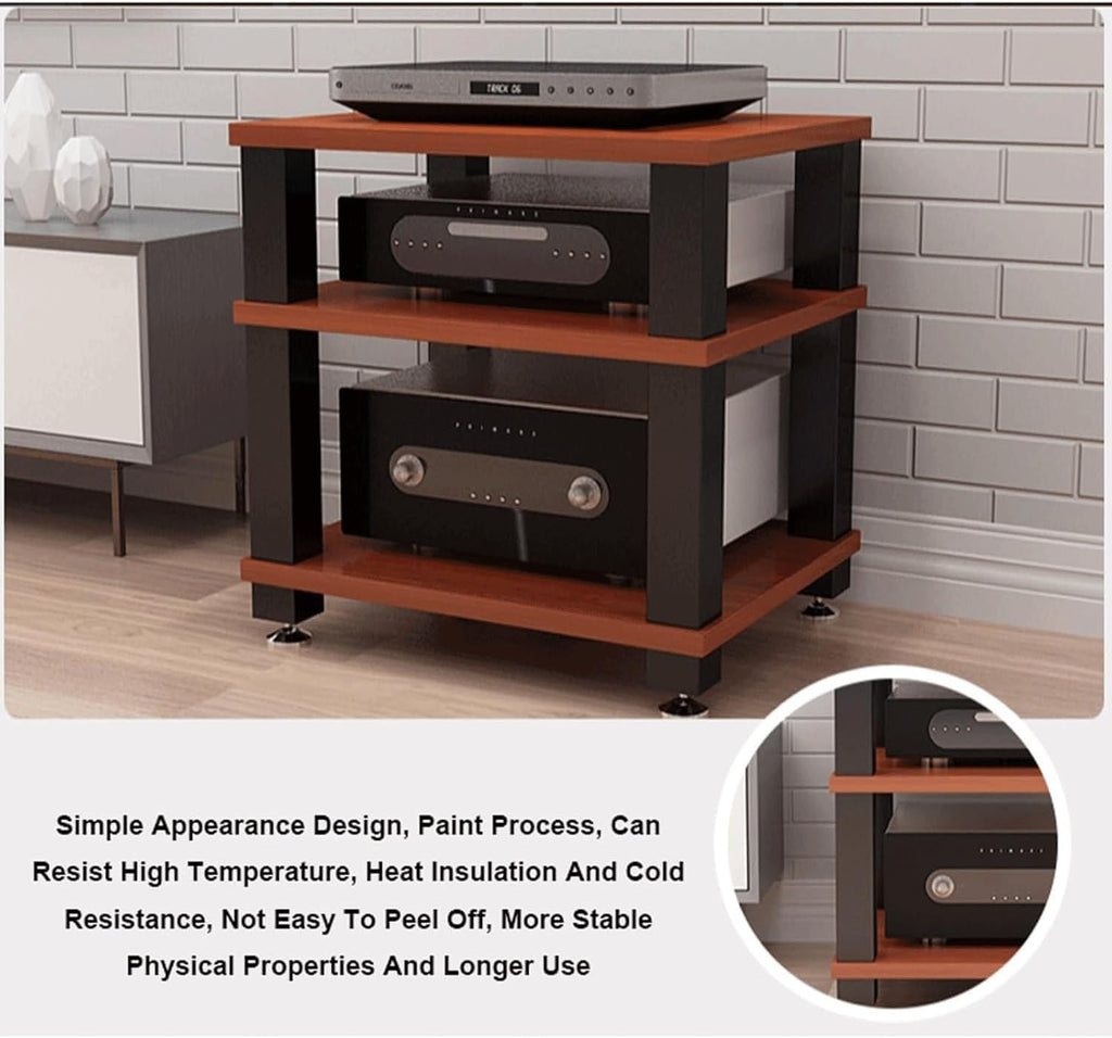 Audio Rack 1/2/3/4 Tier Stereo Rack Audio Equipment Rack Wooden Audio Rack Cabinet Open AV Cabinet Strong Audio-Video Shelving(Brown,4 Tier)