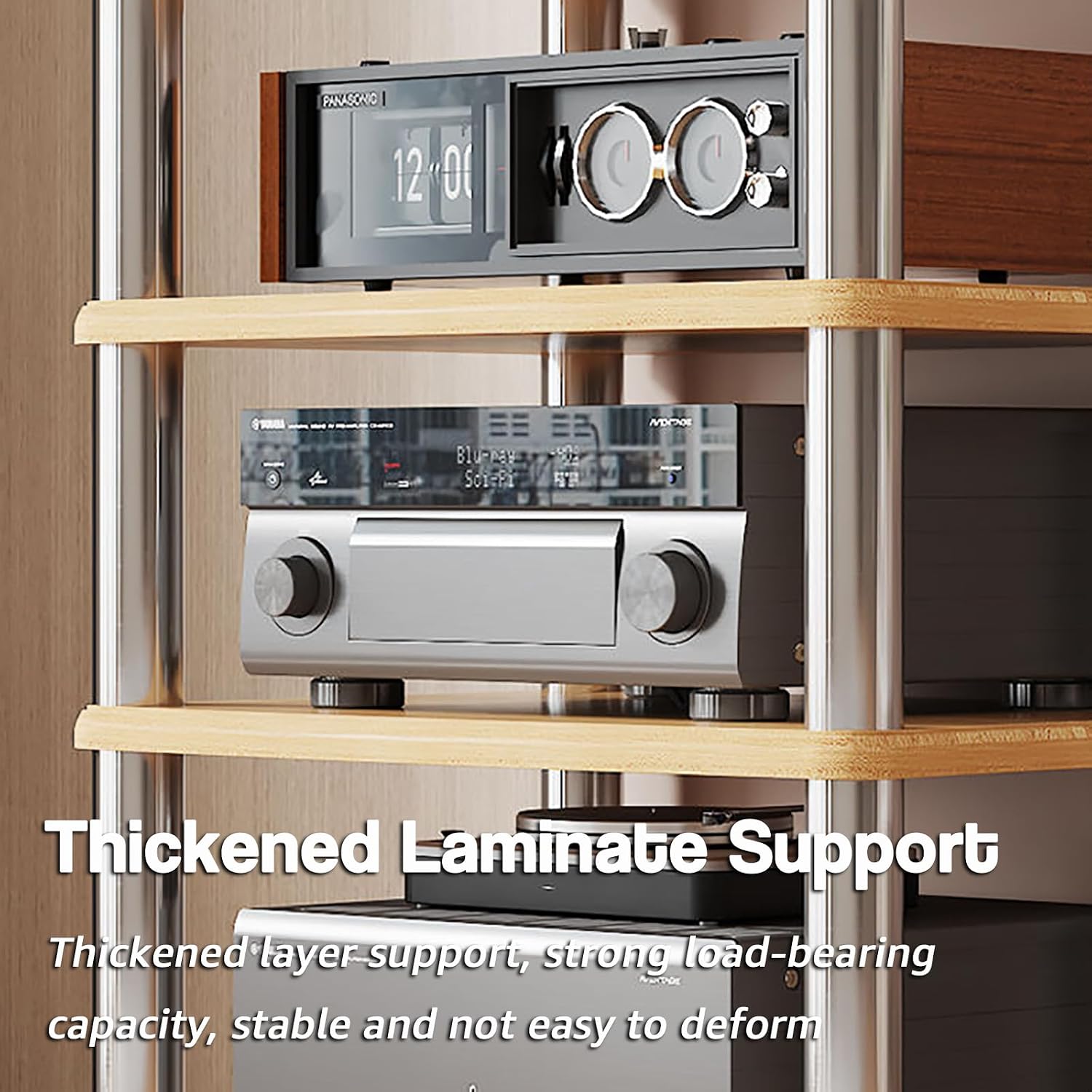 1/2/3/4 Tier Stereo Rack AV Media Stand with Shelves, Audio Rack Tower CD Record Player Stereo Receiver AV Equipment Cabinet Display Stand Media Audio Tower Cabinet,Wood,3 Tier