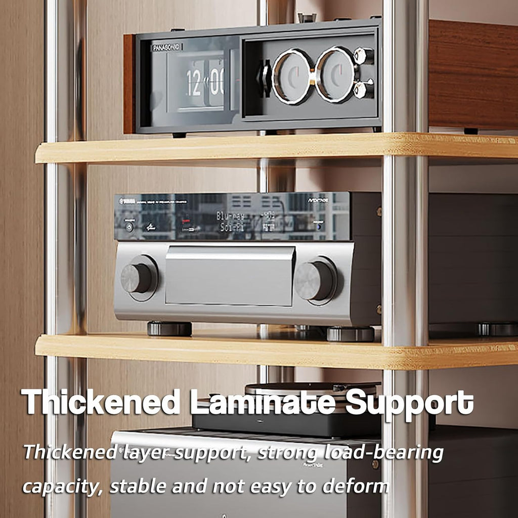1/2/3/4 Tier Stereo Rack AV Media Stand with Shelves, Audio Rack Tower CD Record Player Stereo Receiver AV Equipment Cabinet Display Stand Media Audio Tower Cabinet,Wood,1 Tier