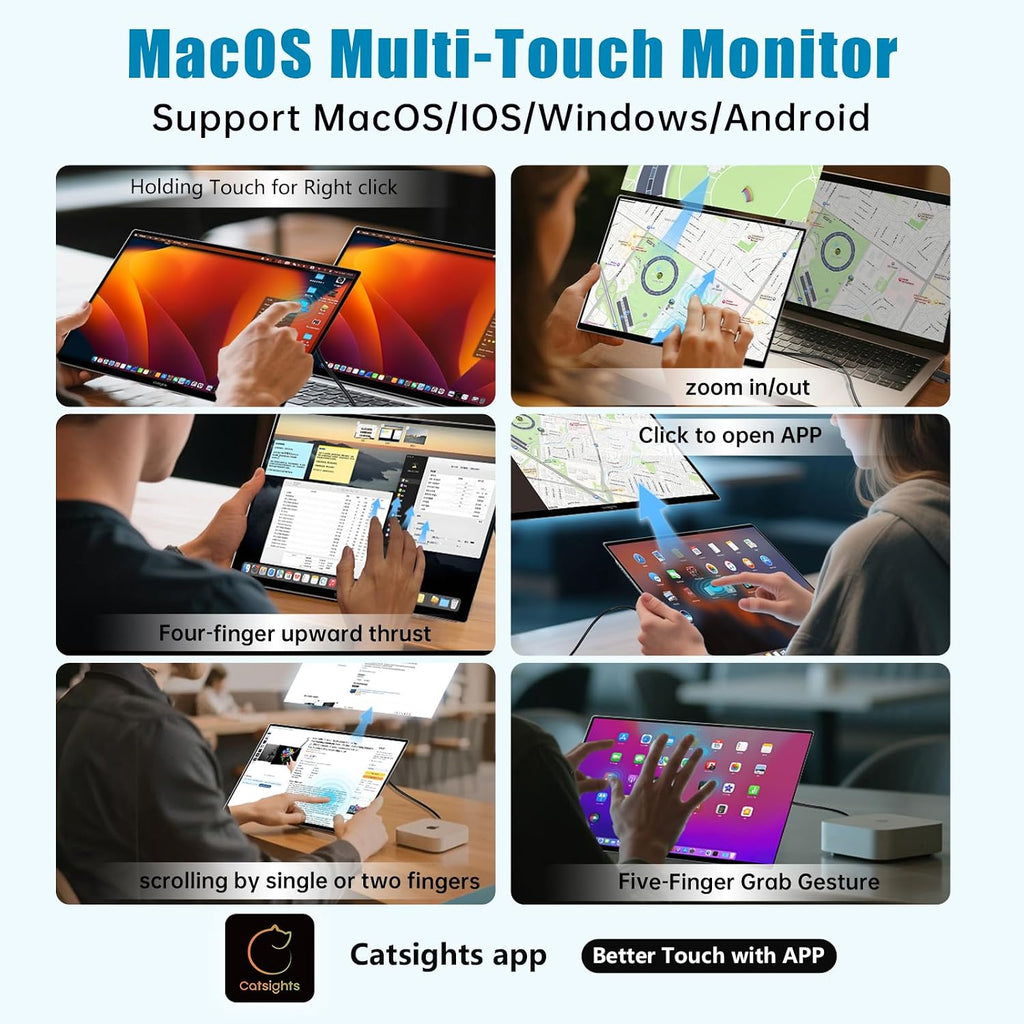 15.6 inch Portable Monitor Touchscreen for Mac FHD 1080P Touch Screen Monitor Equipped with USB-C/HDMI Ports VESA Stand HDR IPS Panel Multi-Touch Support for MacOS iOS Laptop PC Switch