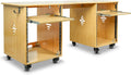Sound Town Studio Desk Workstation with Dual 13U Side Rack Cabinets, Slide-Out Trays, Casters, for Recording Rooms and Home, Solid Carbonized Bamboo (SDRK-WS69CB)