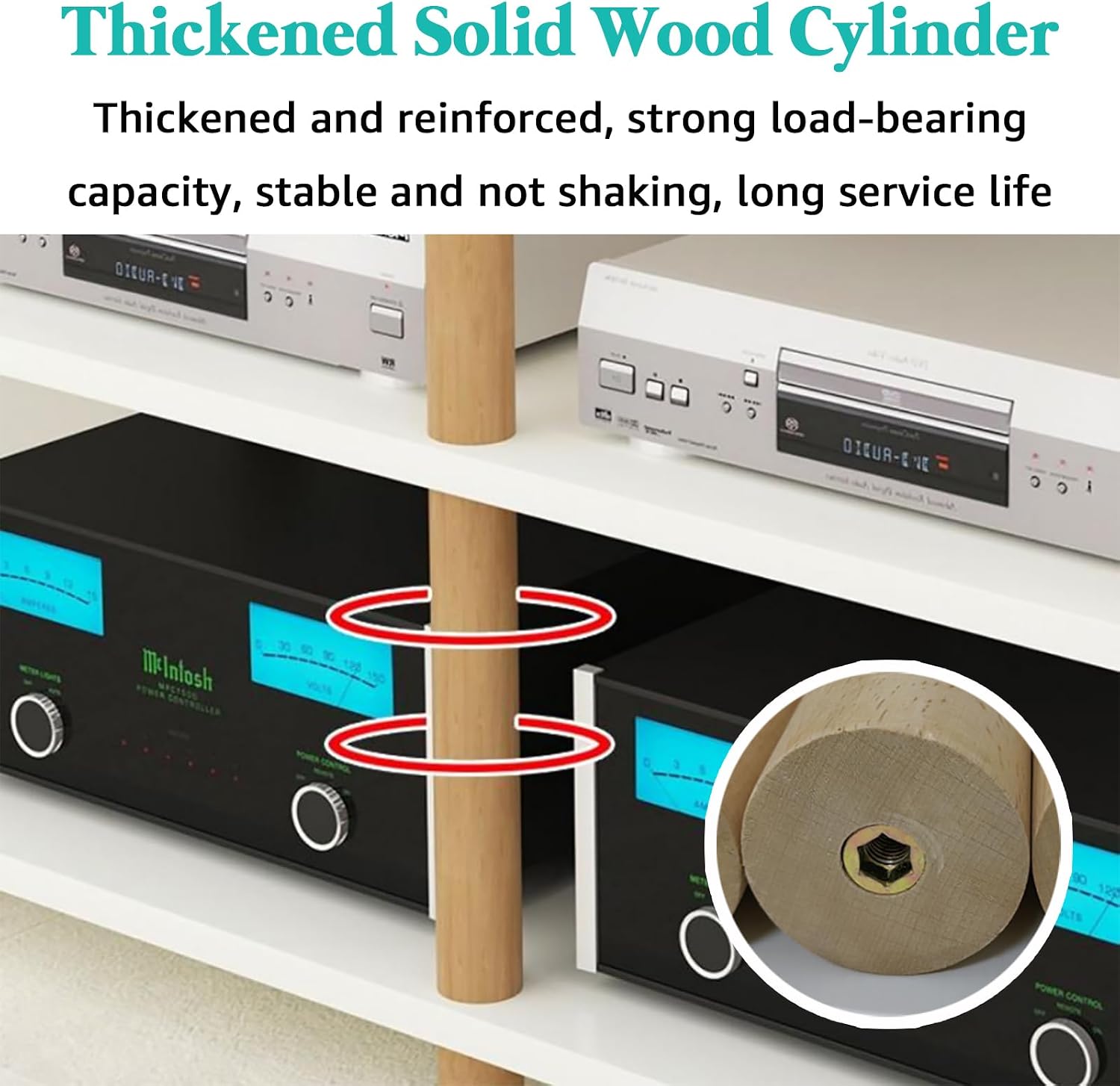 AV Media Stand 2/3/4 Tier Record Player DVD CD Audio Rack Tower Holder, Adjustable Media Storage Cabinet, Entertainment Stereo Racks Equipment Console Shelf,Wood,2 Tier