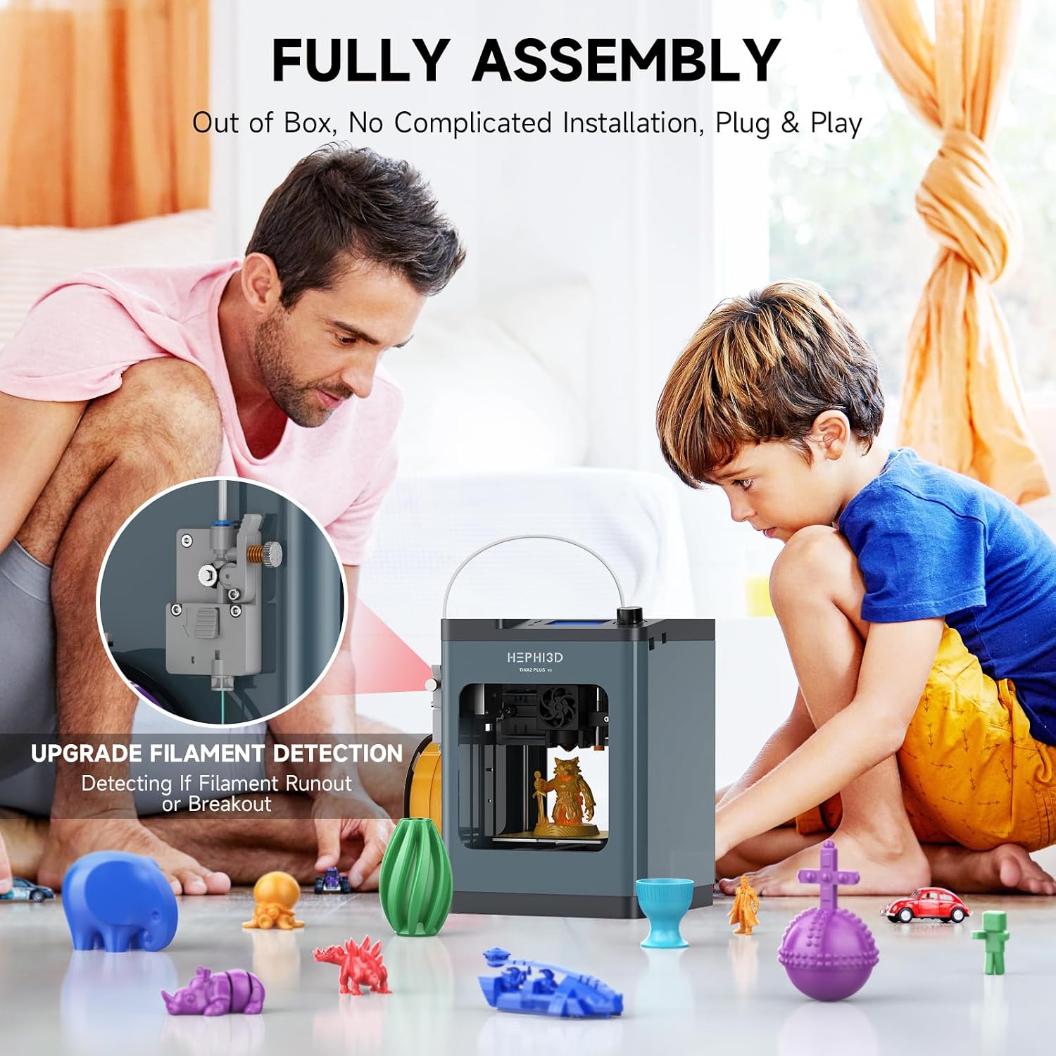 TINA2 Plus 3D Printer with WiFi Cloud, HEPHI3D DIY 3D Printers 250mm/s High Speed, Auto Leveling Mini 3D Printer for Beginners and Kids, Fully Assembly 3D Printers Open Source for Home, Office, School