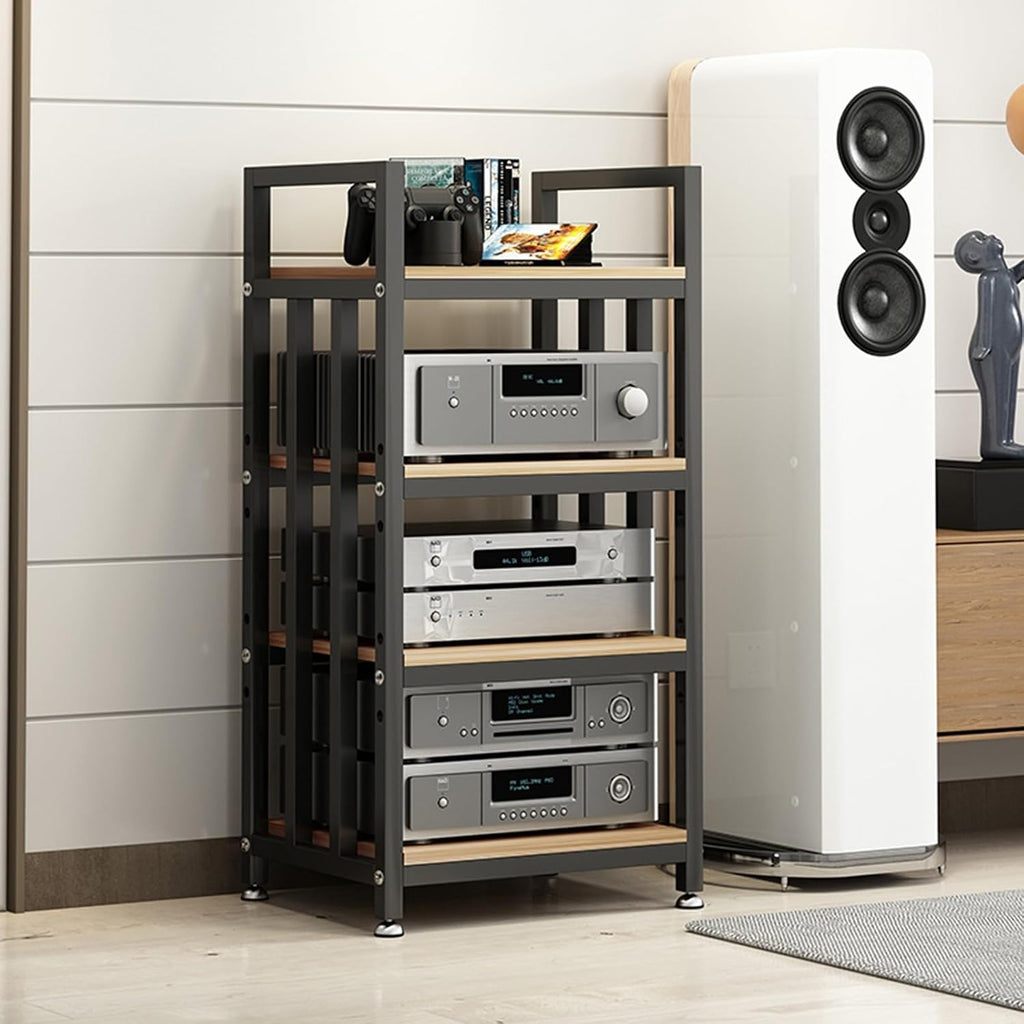 4-Tier DVD CD Player Stand, Wooden AV Media Cabinet for Home/Office/Theater, Stereo Amplifier Rack, Audio Video Component Storage Solutions