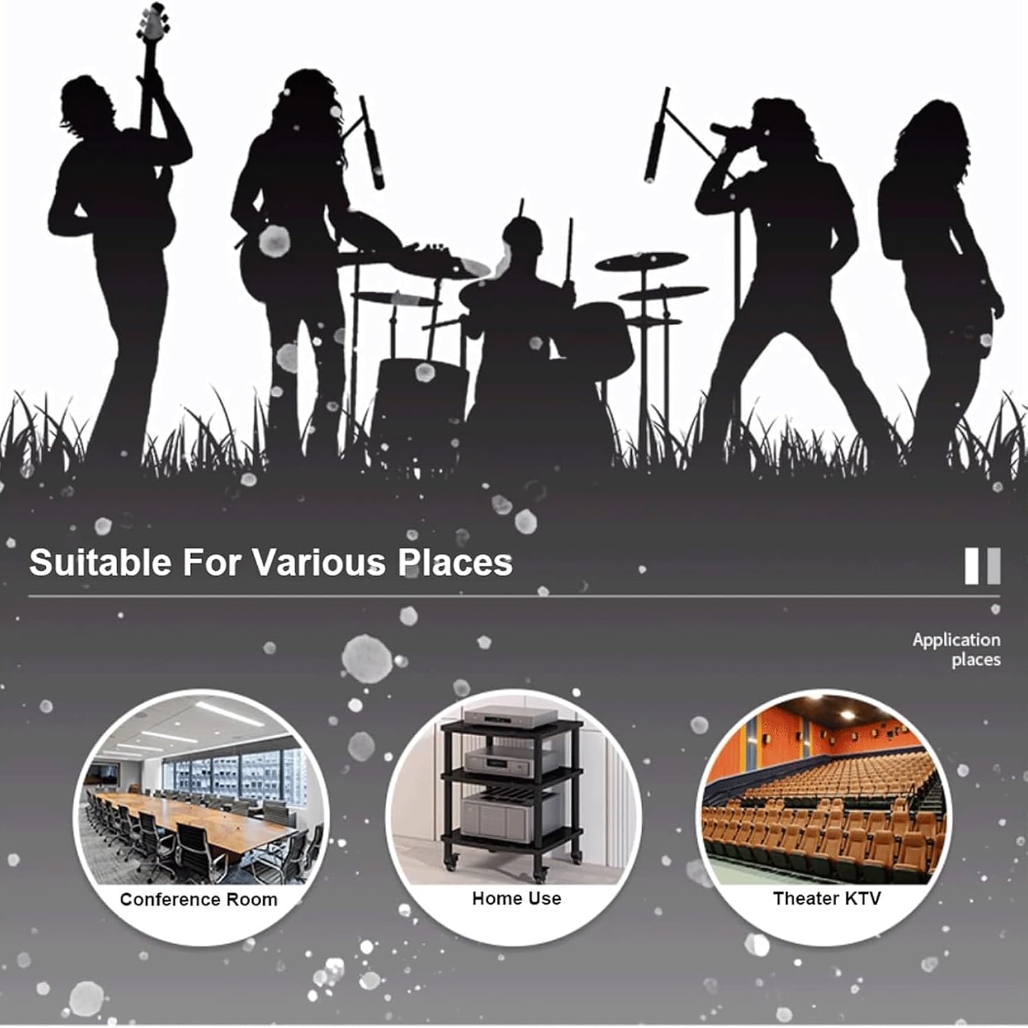 Audio Rack with Wheels Stereo Rack Audio Equipment Rack Audio Open Stereo Shelf Wooden Movable HiFi Rack Audio-Video Shelving Practical(Wei�,4 Tier)