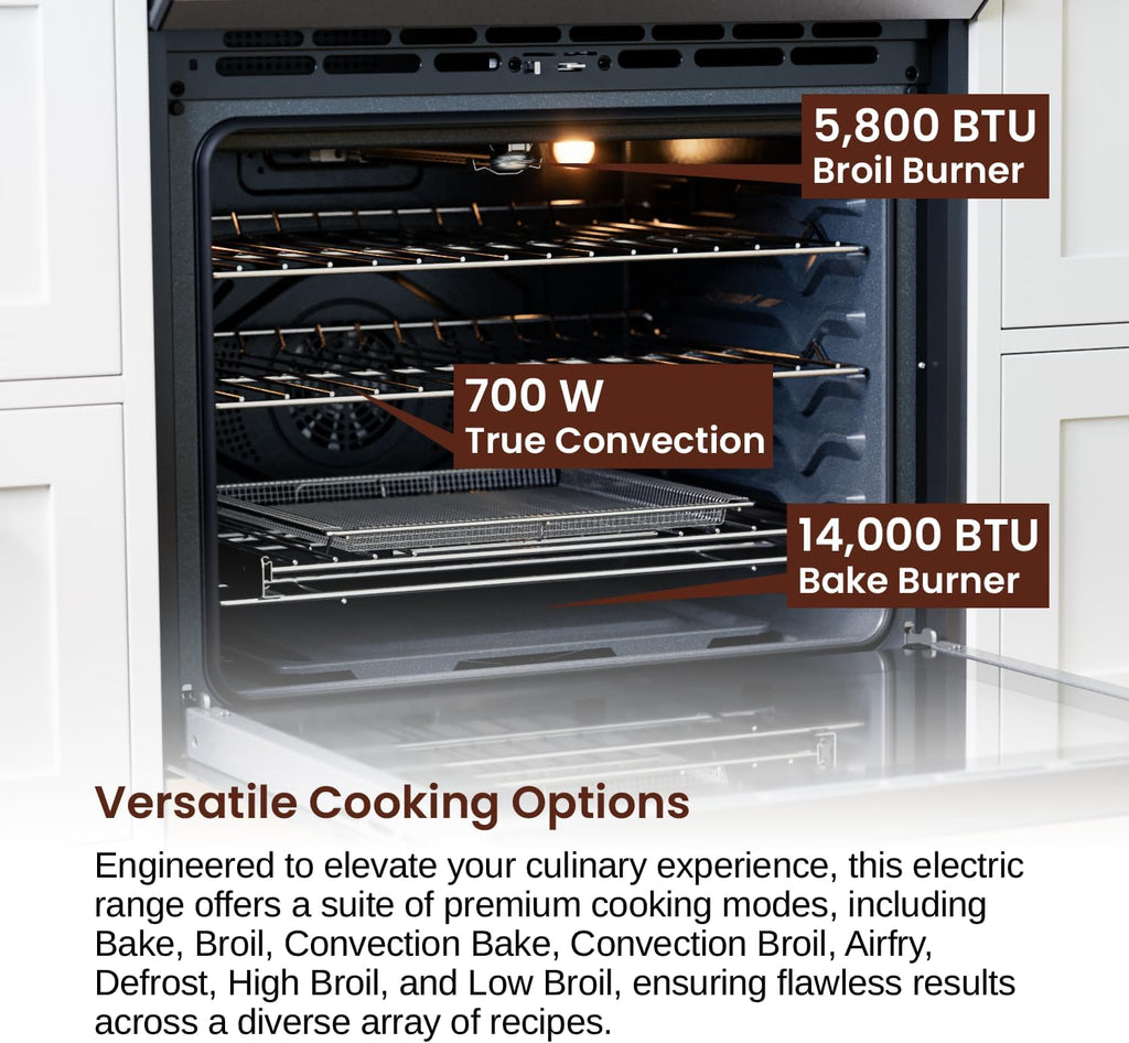Rangaire RRG303GS 30' Glass Touch Gas Range Oven - Stainless Steel, Sealed Burners, True Convection, Self Cleaning, Easy Reach Racks