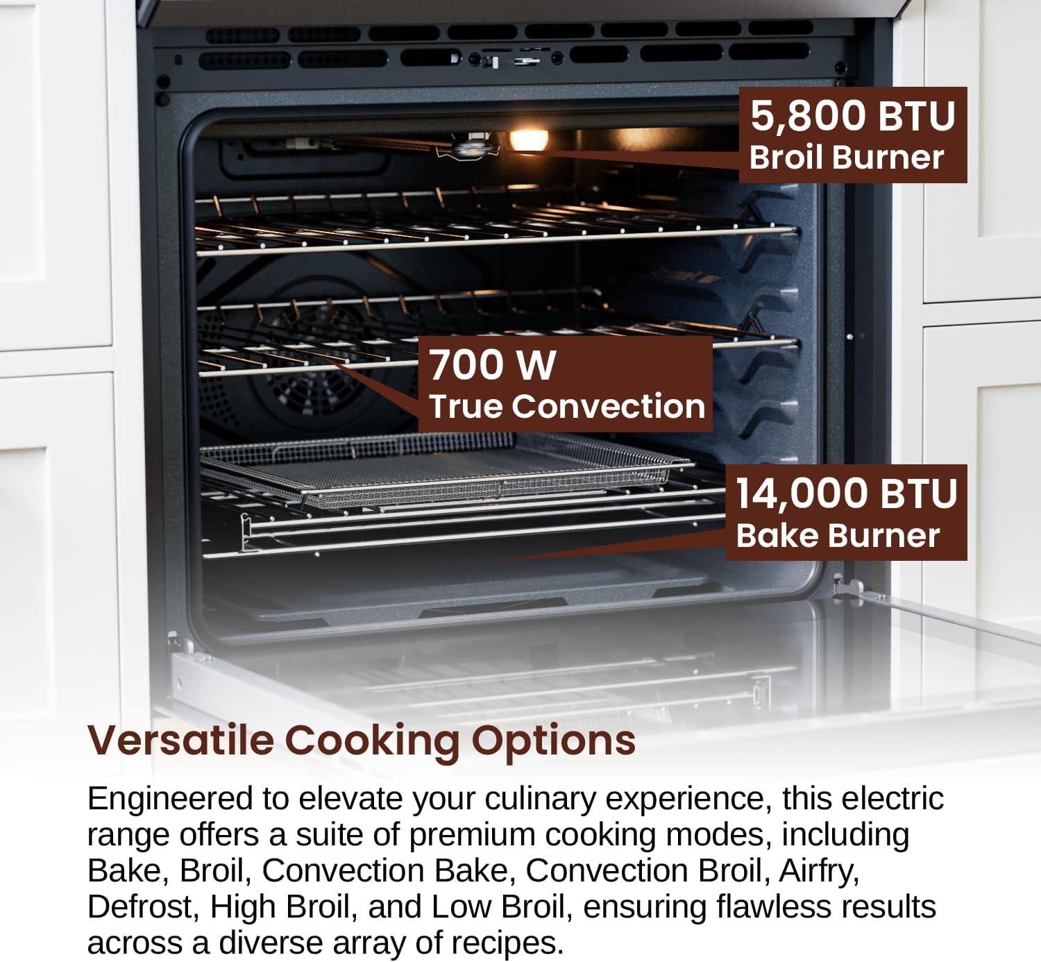 Rangaire RRG303GS 30' Glass Touch Gas Range Oven - Stainless Steel, Sealed Burners, True Convection, Self Cleaning, Easy Reach Racks