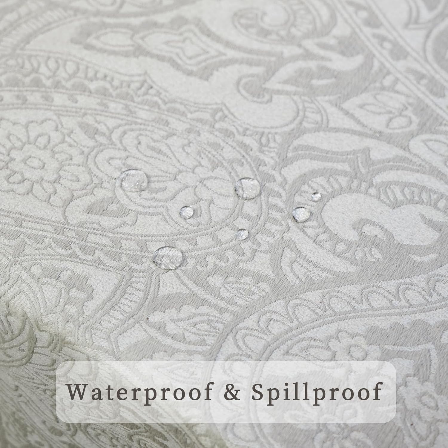 Table Cloth Rectangle Table Beige Jacquard Waterproof Rectangular Tablecloth for Dining Room, Farmhouse, Hotel, Parties & Wedding - Milky White 70''x120''
