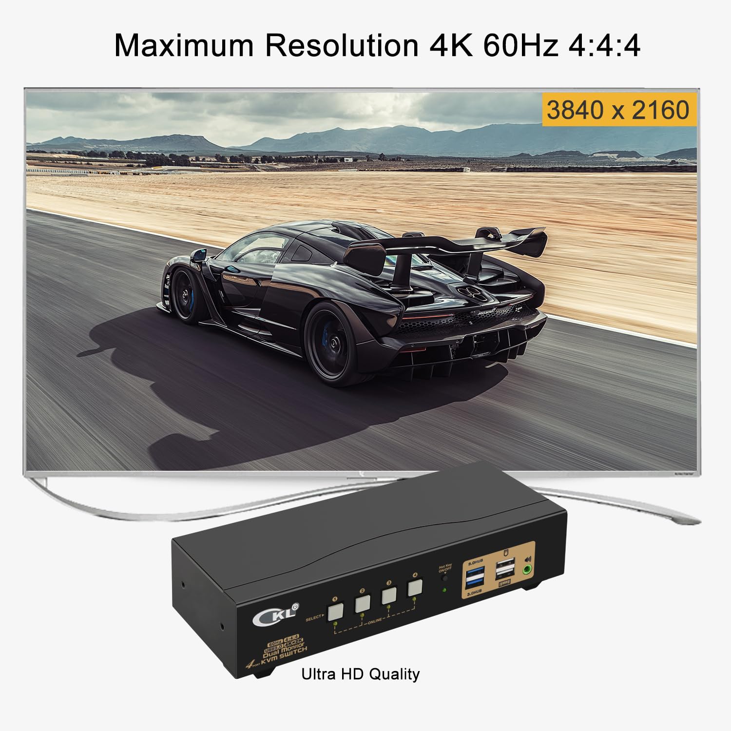 CKL KVM Switch Dual Monitor HDMI 4K@60Hz (2 Monitors 4 Computers 942HUA-3) for Home and Office to Console Desktops/Laptops, Support USB 3.0, Hot Key, Audio, Wireless Keyboard and Mouse