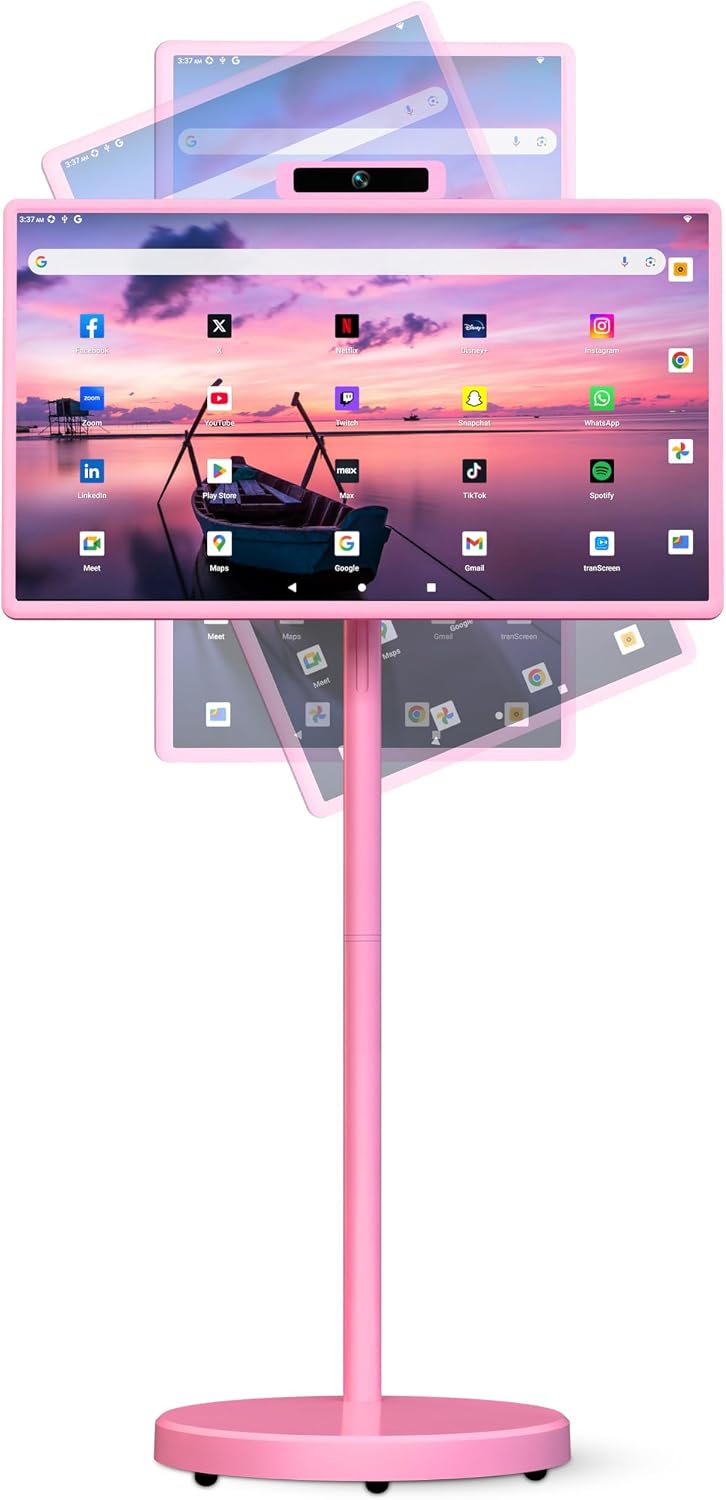 32 Inch Portable Smart TV | 1080P Touch Screen | Android 15 8G+128GB Storage | Movable Monitor on Wheels | 5MP Camera | 38,400 mAh Battery | Voice/Airmouse Remote Control | Versatile Rotatable Display