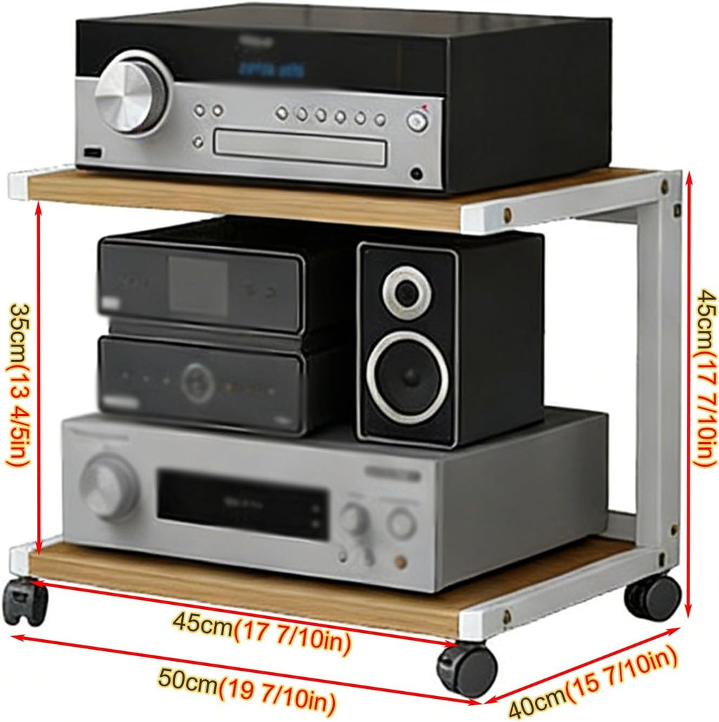 YLLFFLL Easy Assembly Av Storage Cabinet 2-Tiers HiFi Racks Media Black, Audio Component Rack Tower Media Stereo Stand Equipment Shelf for Living Room, on Wheels(H 45CM(17 7/10IN))