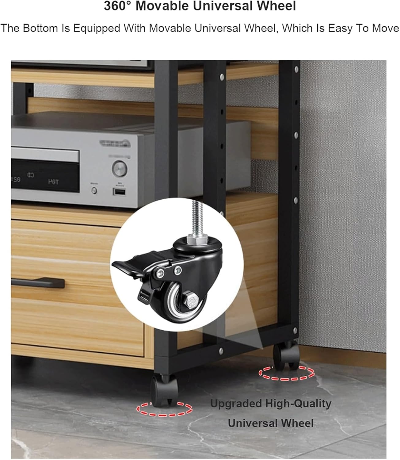 Audio Rack 2/3/4 Tier Stereo Rack Audio Equipment Rack Audio Open Rack Cabinet Wooden with Drawer AV Stand with Adjustable Shelves(Natural,58.5cm)