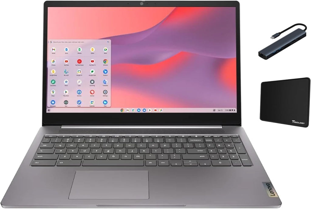 Lenovo IdeaPad 3i Chromebook 15.6' FHD Laptop, Intel Celeron N4500, 4GB Memory, 64GB eMMC Storage, Chrome OS, Artic Grey with Accessories