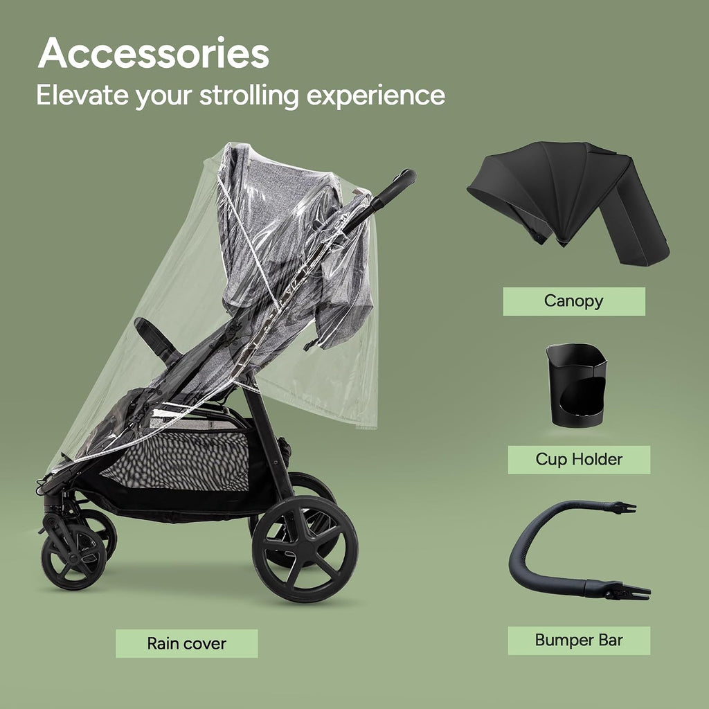 Mompush Nova Infant Baby Stroller for Newborn to Toddler, Oversized Seat up to 50 lbs, All-Terrain 10' Wheels & Suspension, One-Hand Fold; Lie-Flat Mode; UPF 50+ Canopy