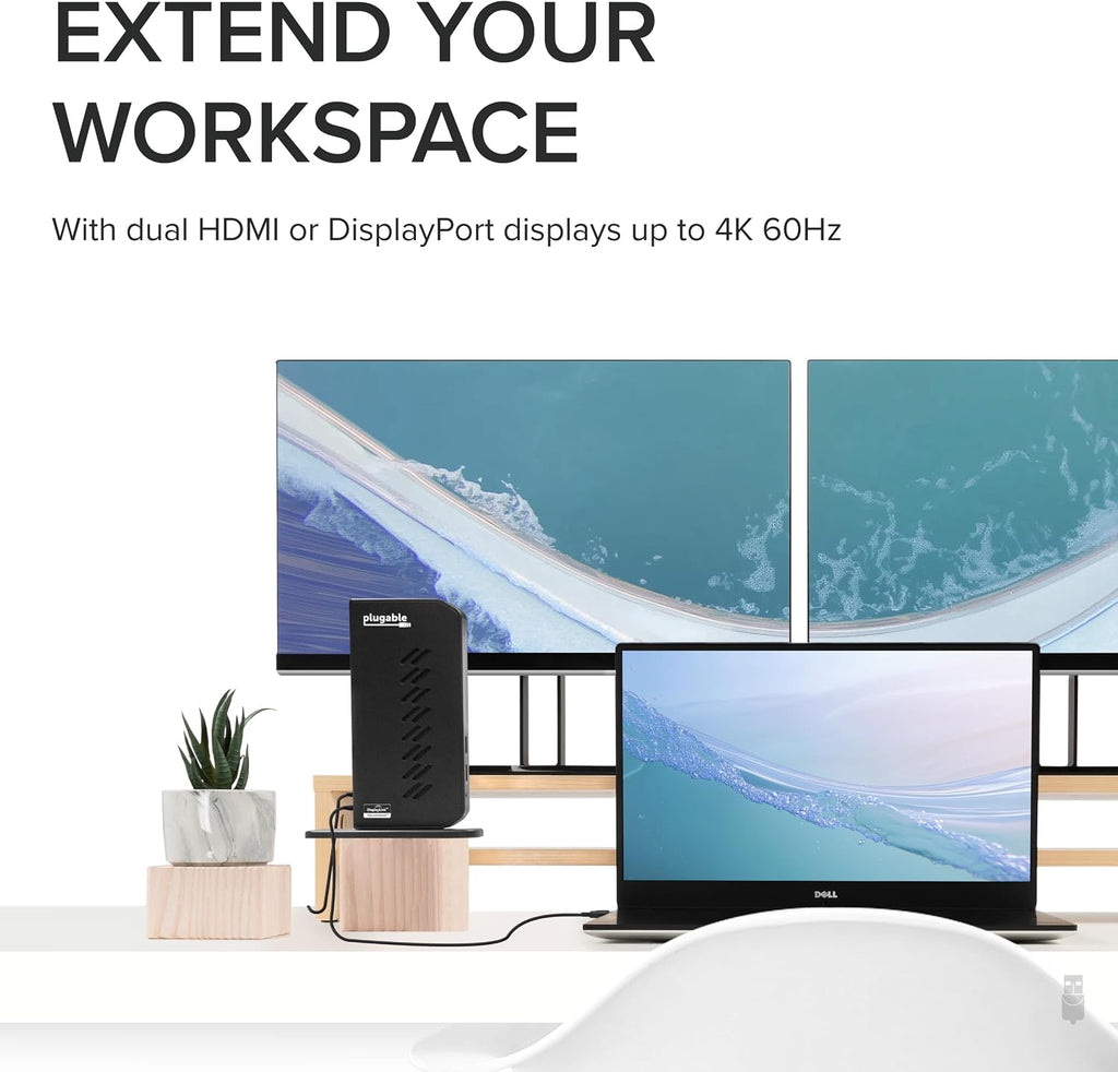 Plugable Dual DisplayPort & HDMI Docking Station - USB 3.0 & USB-C Laptop Dock for Dual Monitors, DisplayLink, Mac (Driver Required), ChromeOS & Windows, Gigabit Ethernet and Audio (UD-6950Z)