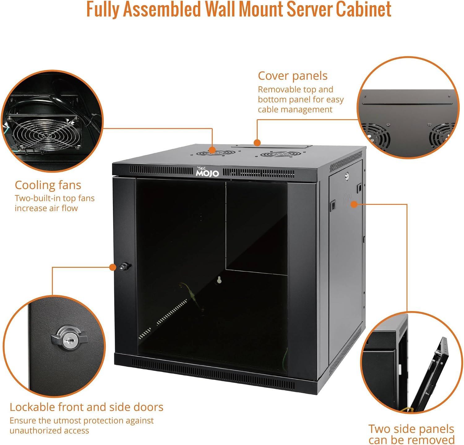 Tecmojo 12U Wall Mount Rack,12U Rack 17.7 Inch Depth,Hold Up to 176 Lbs,Enclosed Wall Mount Rack Kit for 19 Inch Network,Server and AV Gear,Glass Door(Elite Collection)