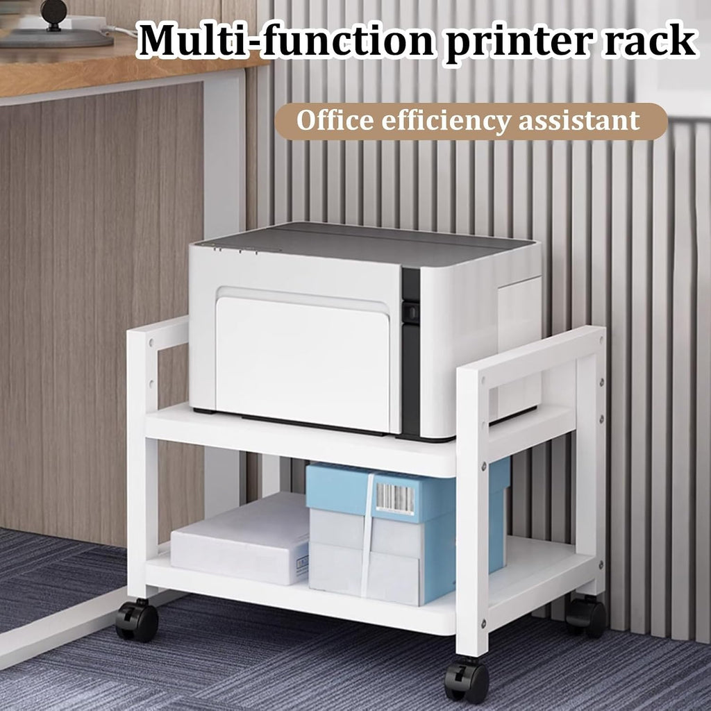 NKSTRWR Metal Printer Cabinet Table Rolling Under Desk With Wheels, 3D Black Rolling Printer Stand For Copier, Computer, Fax(White,50cm/19.3in)