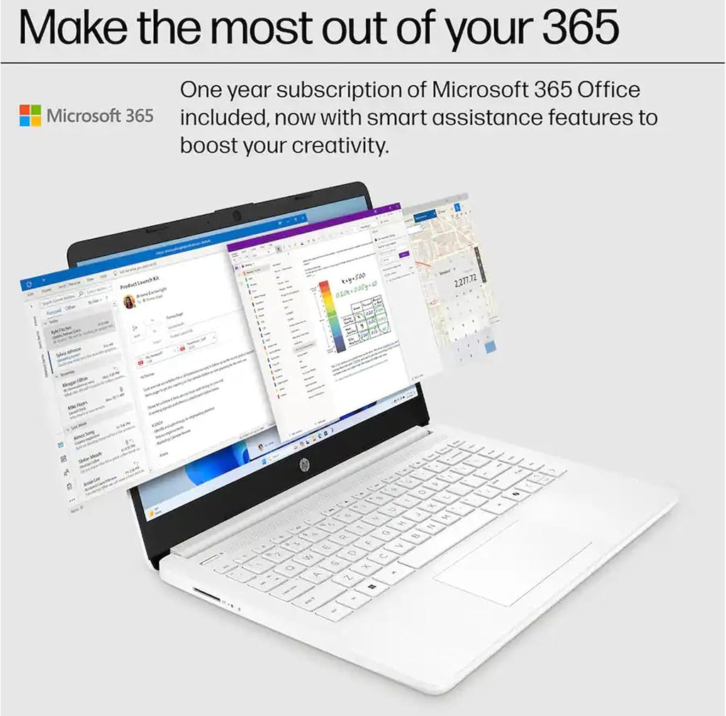 HP Windows 11 Laptop 14 inch HD Screen with Microsoft Office and 1TB Cloud Storage (1-Year)| 8GB RAM| 64GB eMMC| Intel 2-Core CPU| Wi-Fi| Ultra Light| Portable| Webcam| Bluetooth| White| RK Bundle