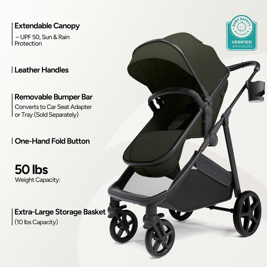 Mompush Wiz 2 in 1 Baby Stroller with Infant Pramette Mode, One Hand Fold Convertible Newborn to Toddler Stroller with Reversible Seat and Large UPF 50+ Canopy