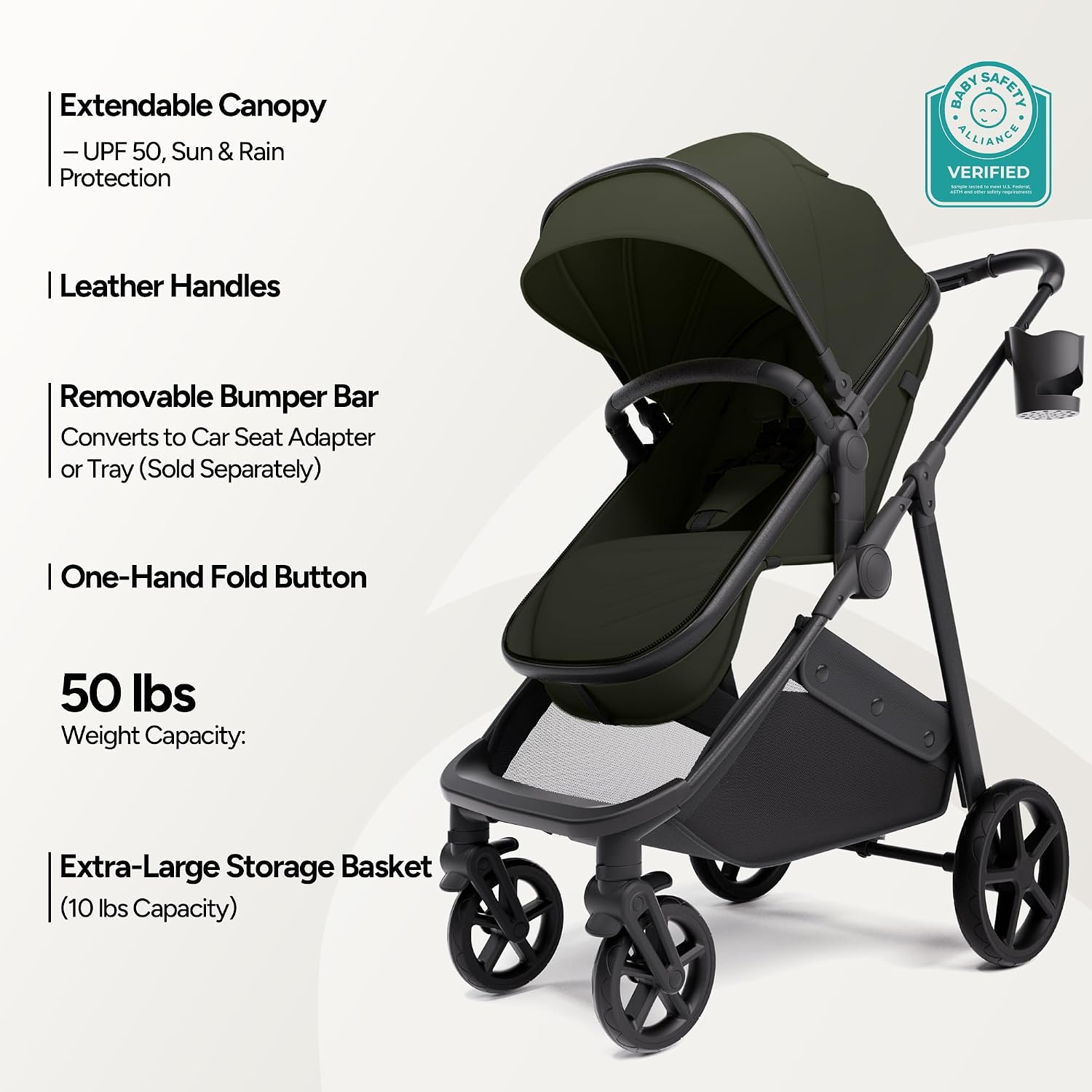 Mompush Wiz 2 in 1 Baby Stroller with Infant Pramette Mode, One Hand Fold Convertible Newborn to Toddler Stroller with Reversible Seat and Large UPF 50+ Canopy