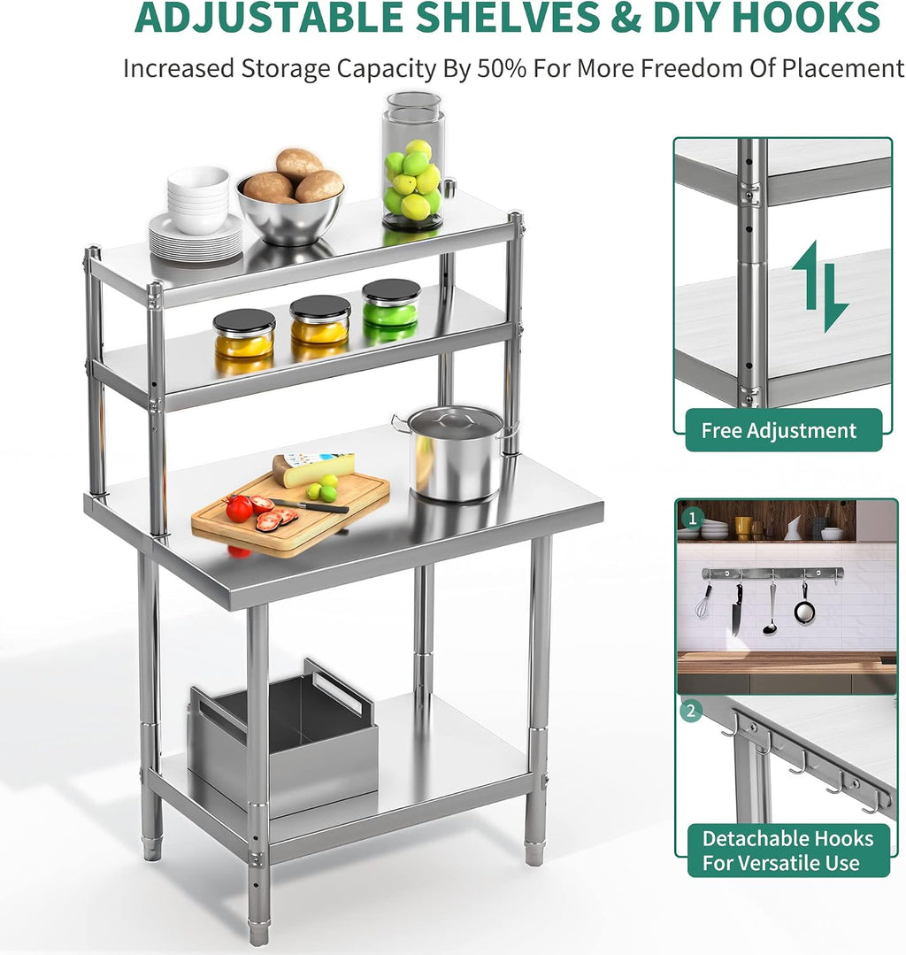 YITAHOME NSF Stainless Steel Table with Overshelf, 36' X 24' Work Table and 36' X 12' Shelf, Metal Prep Table for Home, Kitchen, Restaurant, Garage, Warehouse