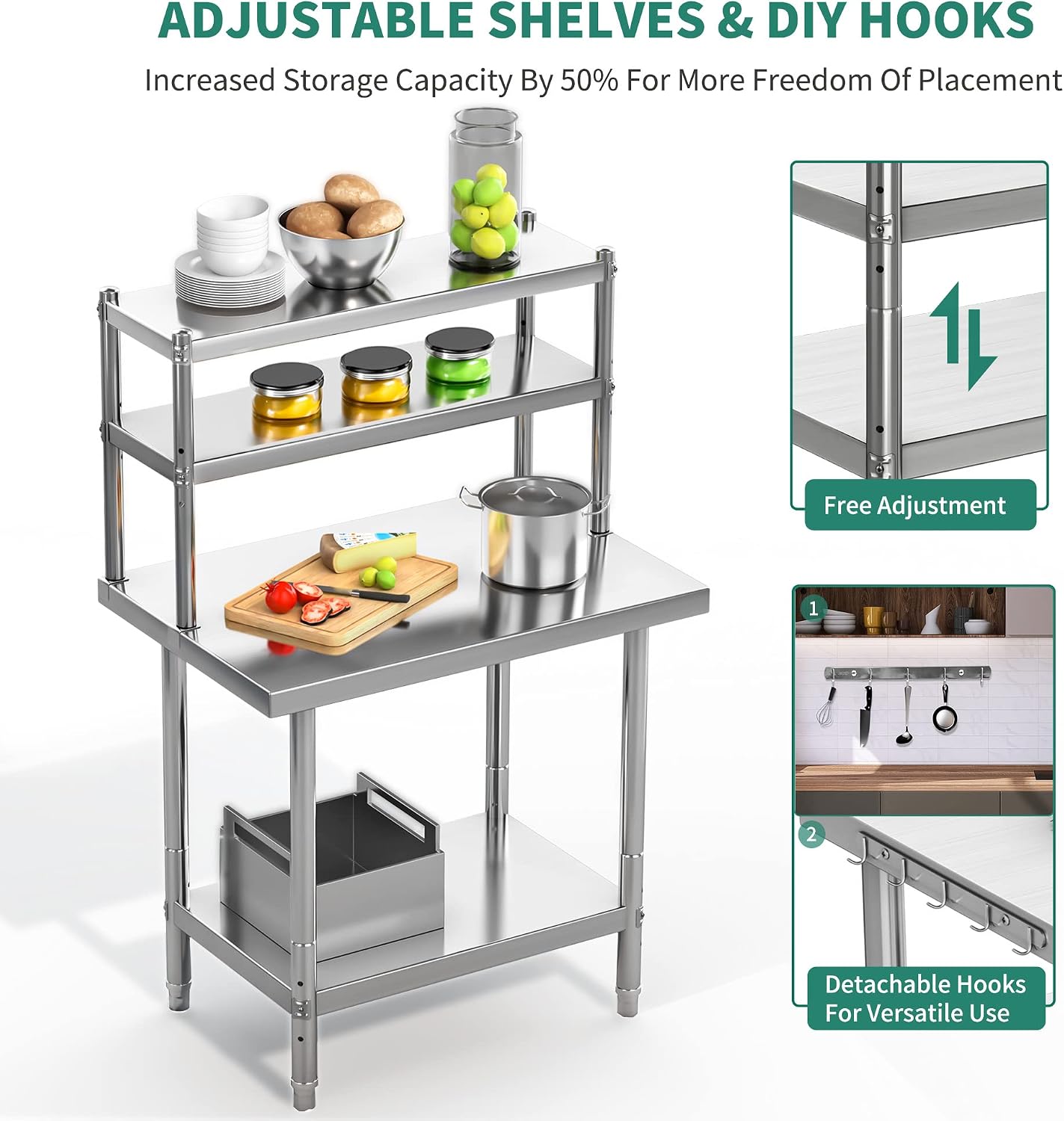 YITAHOME NSF Stainless Steel Table with Overshelf, 36' X 24' Work Table and 36' X 12' Shelf, Metal Prep Table for Home, Kitchen, Restaurant, Garage, Warehouse
