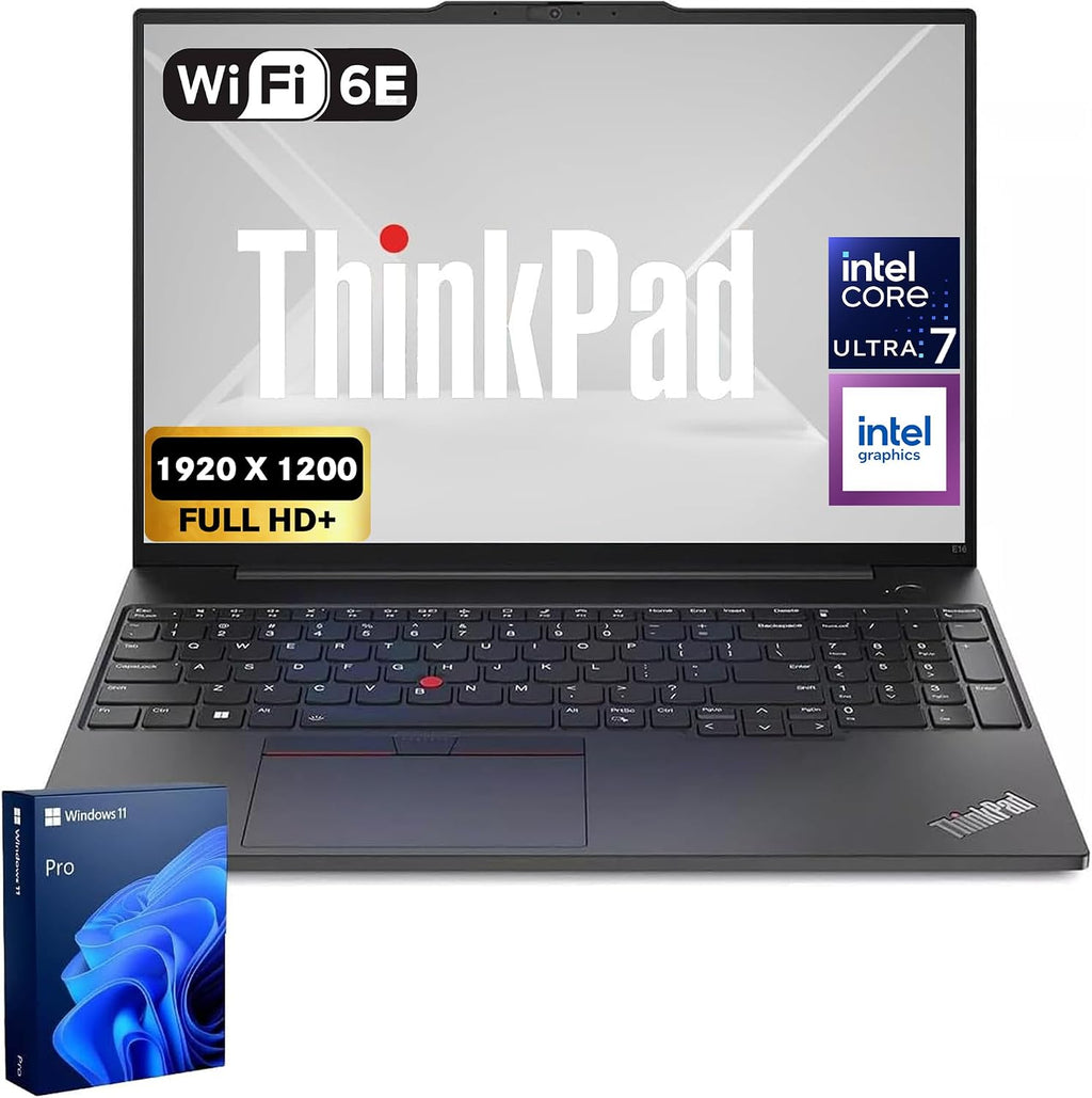 Lenovo ThinkPad E16 Gen 3 Business Laptop | 16' FHD+ | Intel Ultra 7 255H | 16GB RAM | 512GB SSD | Fingerprint | Backlit KB | HDMI | FHD Webcam | Wi-Fi 6E | Win 11 Pro | AI - Black