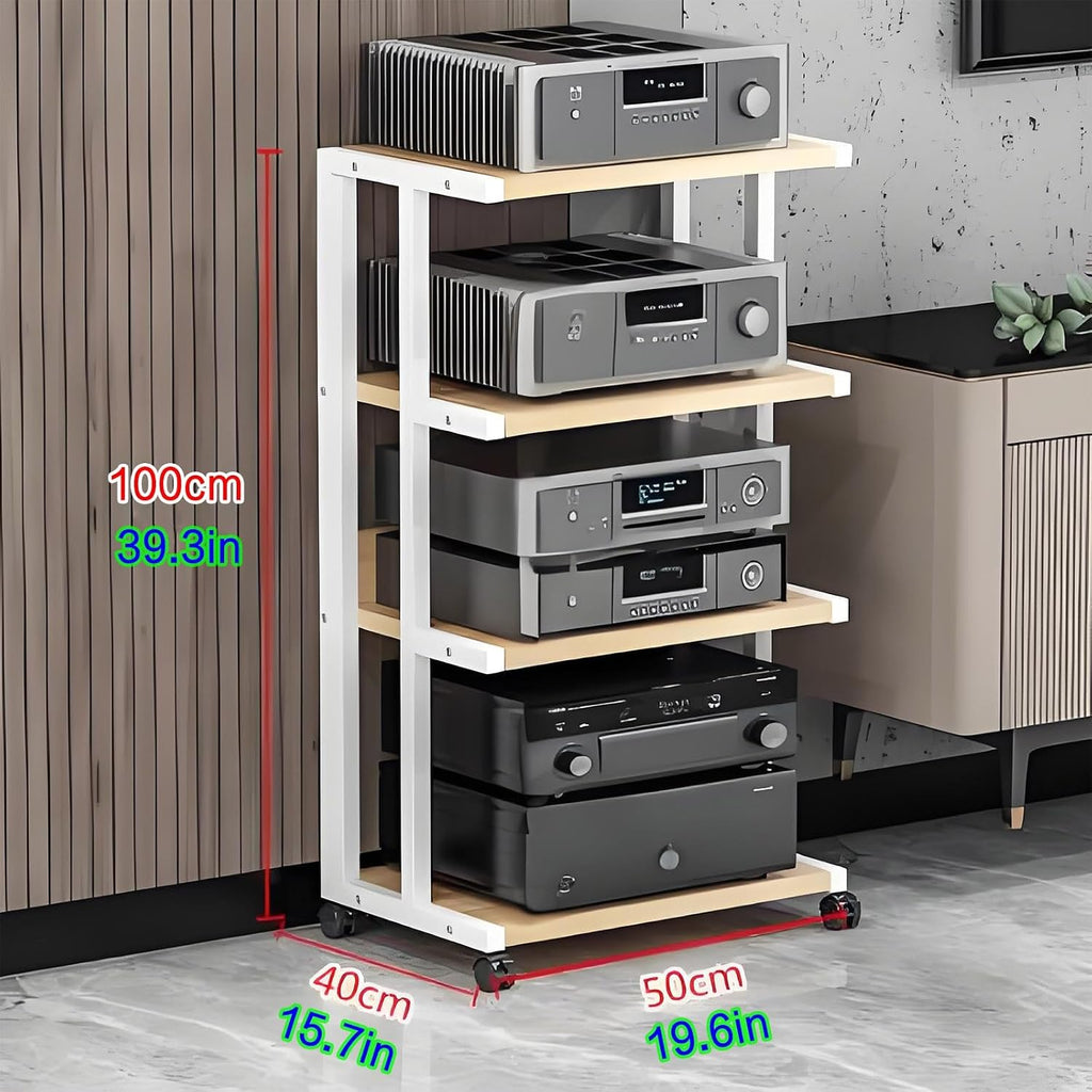 Black Wooden AV Cabinet - Audio-Video Media Stand & Stereo Rack, Movable Storage Tower for Home Theater, 50x40x100 cm, Stylish Audio Rack for Organizing Media Equipment