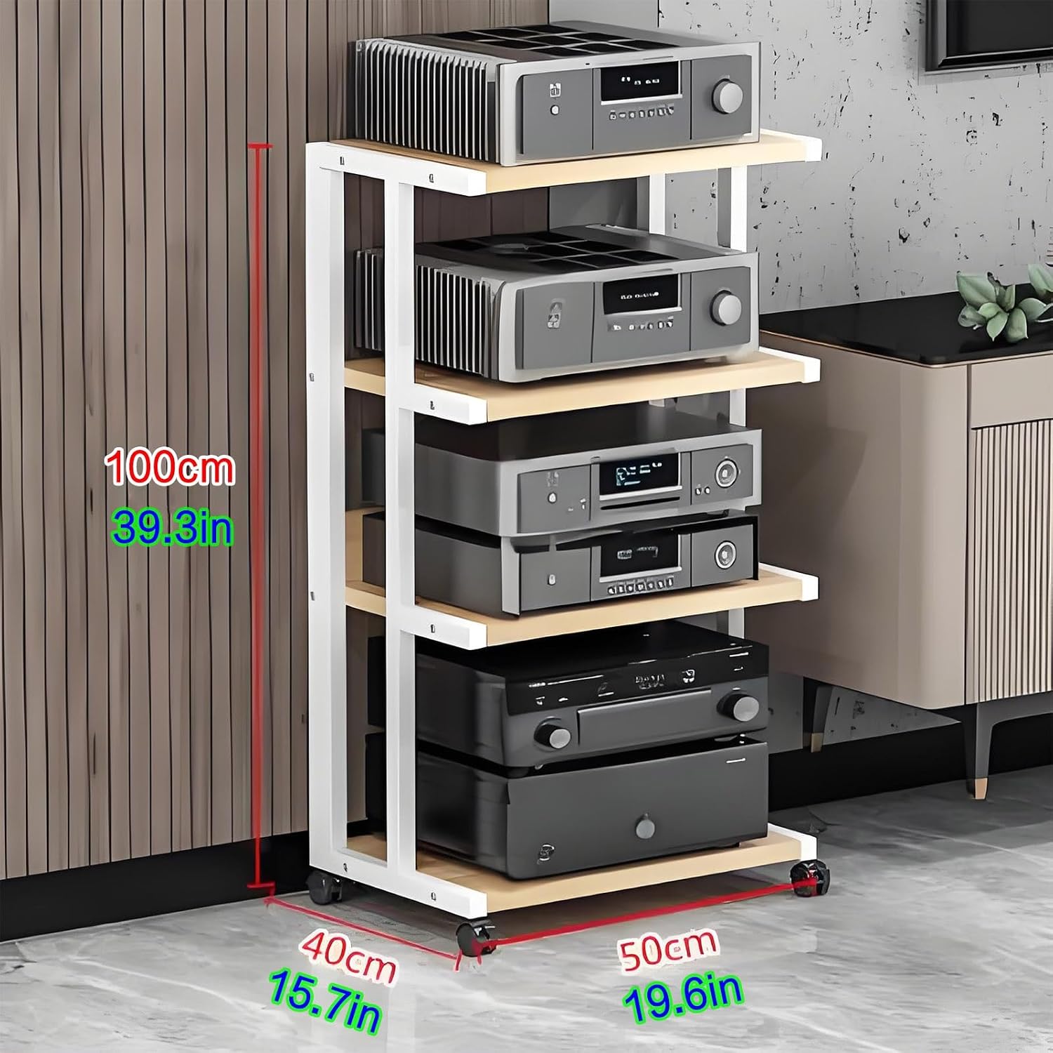 Black Wooden AV Cabinet - Audio-Video Media Stand & Stereo Rack, Movable Storage Tower for Home Theater, 50x40x100 cm, Stylish Audio Rack for Organizing Media Equipment