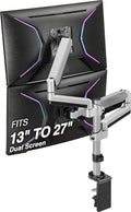 AVLT Dual 13 to 27 in Stacked Monitor Arm Desk Mount, Fits Two Flat or Curved Screens, Full Motion Height Adjustable Swivel Tilt Rotation, VESA C-Clamp Grommet Cable Management