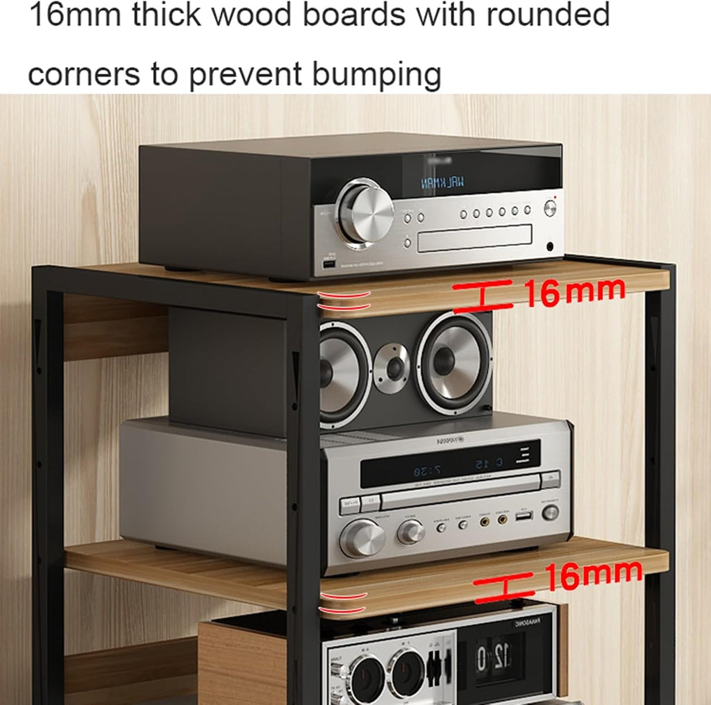 Modern 4-Tier Stereo Stand Cabinet, AV Media Console with Wooden Storage Shelves, Corner Entertainment Center for Audio Video Components, CD Rack - 50x40x69.5cm