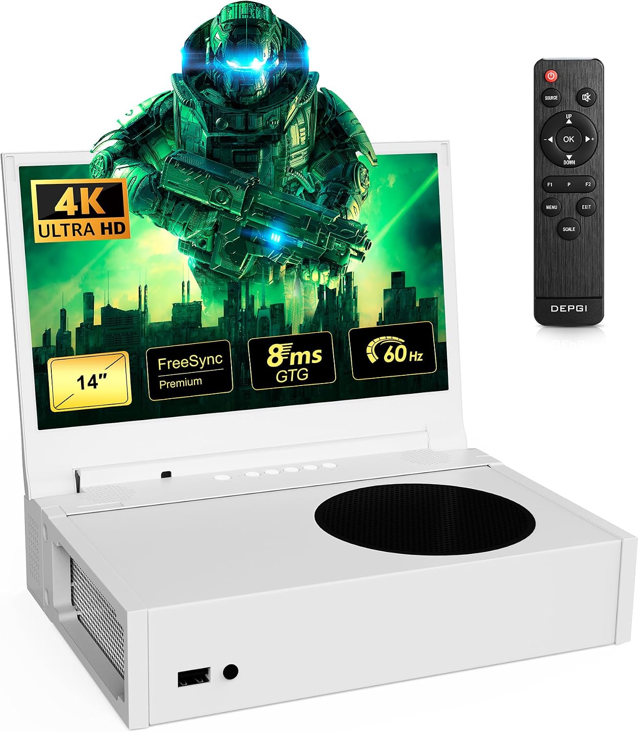 DEPGI 4K 14' Portable Gaming Monitor IPS Screen for Xbox Series S（not Included） with Remote Control, Portable Monitor with HDR10, AMD FreeSync, 2X HDMI for Indoor Outdoor Travel