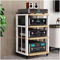 Audio Rack Movable Stereo Rack Audio Equipment Rack Audio Open Stereo Shelf with Wheels HiFi Rack Adjustable Audio-Video Shelving(Natural,4 Tier)