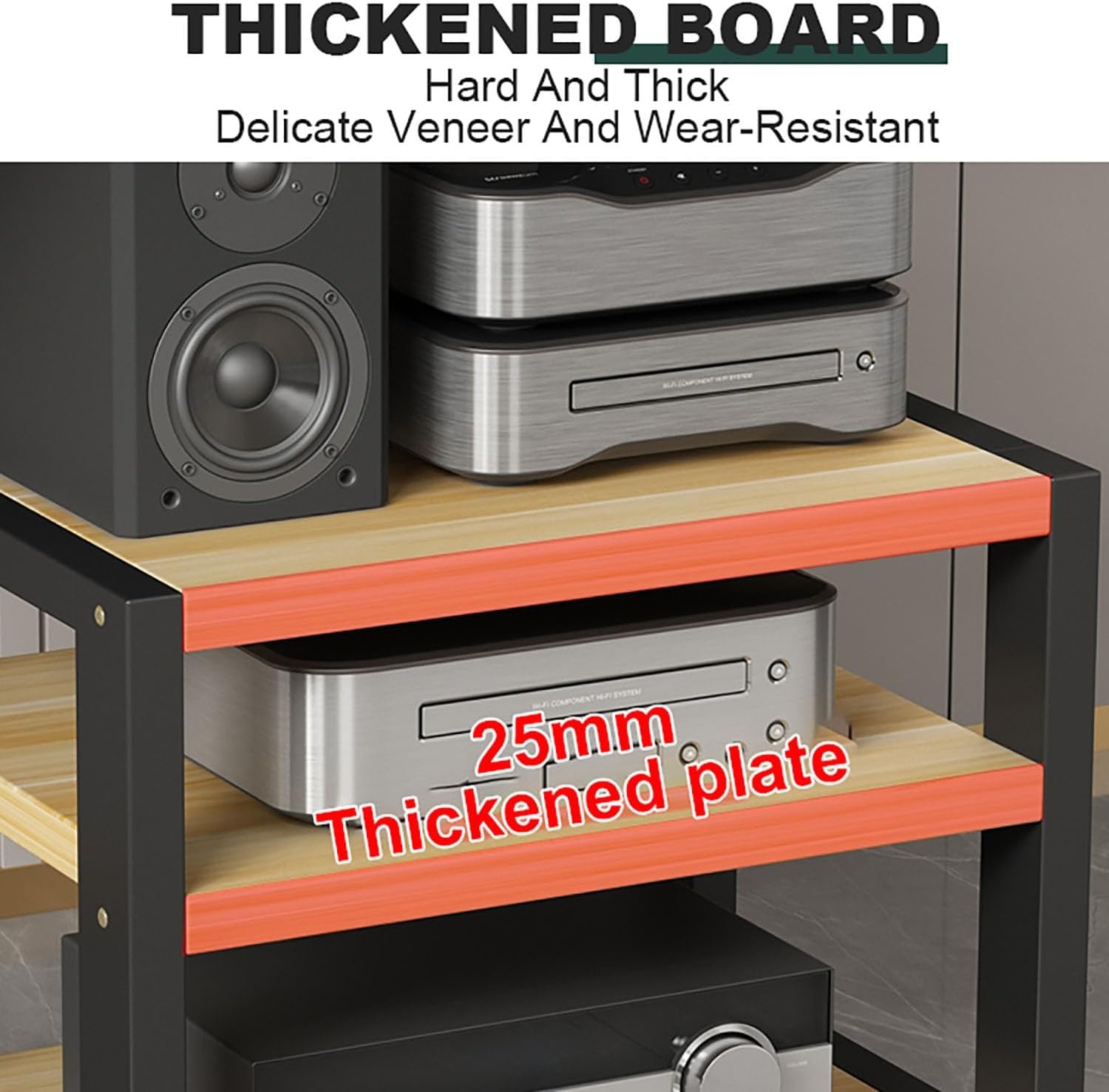 Portable Media Stand & Audio Rack - Corner Shelf for AV Equipment, Stereo Storage, TV & Gaming Console, Ideal for Living Room, Recording & Meeting Rooms - Wood Finish, 40x35x35.5 cm