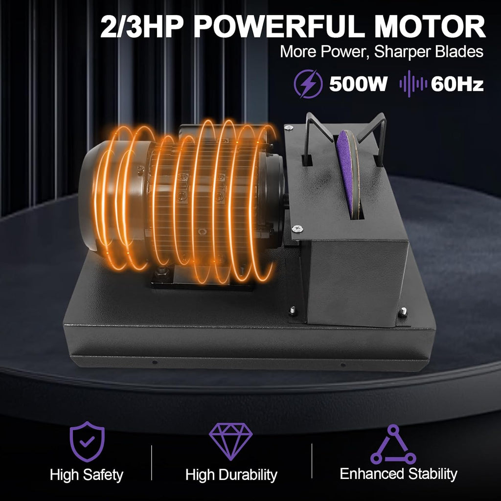 Lawn Mower Blade Sharpener, 2/3HP 500W Lawnmower Blade Bench Grinder with 7-inch Zirconium Corundum Sandpaper Wheel, Bench Mower Sharpening Machine for Various Lawn Mower Blades