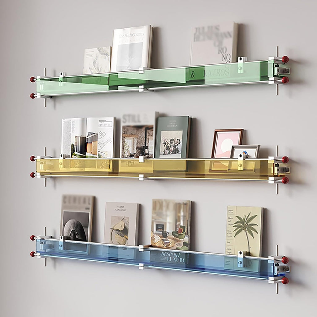 Fashion Acrylic Stainless Steel Shaft Magazine Rack Wall-Mounted Decorative Display Shelf Book and Newspaper Holder(Clear,49.6' W)