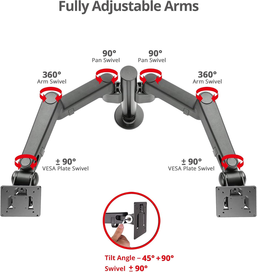 SIIG Dual Monitor Desk Mount, Replaceable Articulating Arm, 14' to 30', Fully Adjustable, Fits Flat/Curved Monitor, Load Bearing 17.6 lbs max Each, VESA 75x75 100x100, C-Clamp & Grommet(CE-MT3E11-S1)