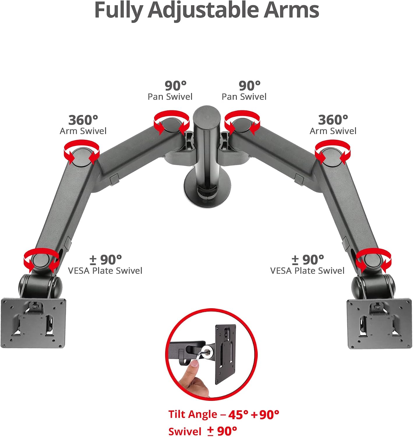 SIIG Dual Monitor Desk Mount, Replaceable Articulating Arm, 14' to 30', Fully Adjustable, Fits Flat/Curved Monitor, Load Bearing 17.6 lbs max Each, VESA 75x75 100x100, C-Clamp & Grommet(CE-MT3E11-S1)