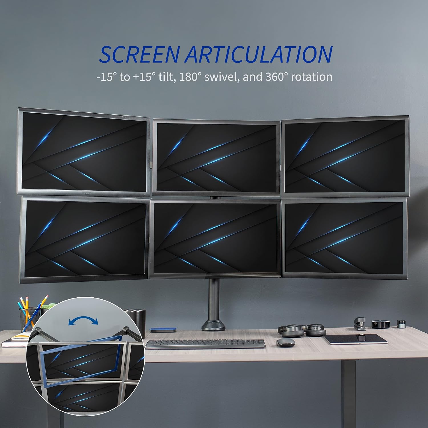 VIVO Steel Hex Monitor 23 to 32 inch LED LCD Clamp-on Desk Mount, Heavy Duty Articulating VESA Computer Stand, Holds 6 Screens, Fully Adjustable for Home Office Workstation, Black, STAND-V106A