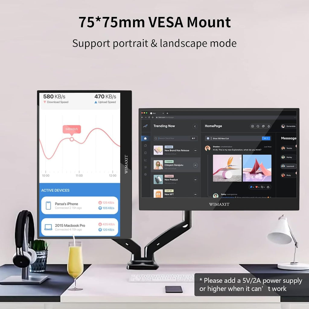 WIMAXIT 15.6 Inch Portable Touch Monitor with Dual Speakers, Full HD 1920 x 1080, VESA 75 mm, HDMI/USB-C Connection, Ideal for Laptops, Xbox and Smartphones