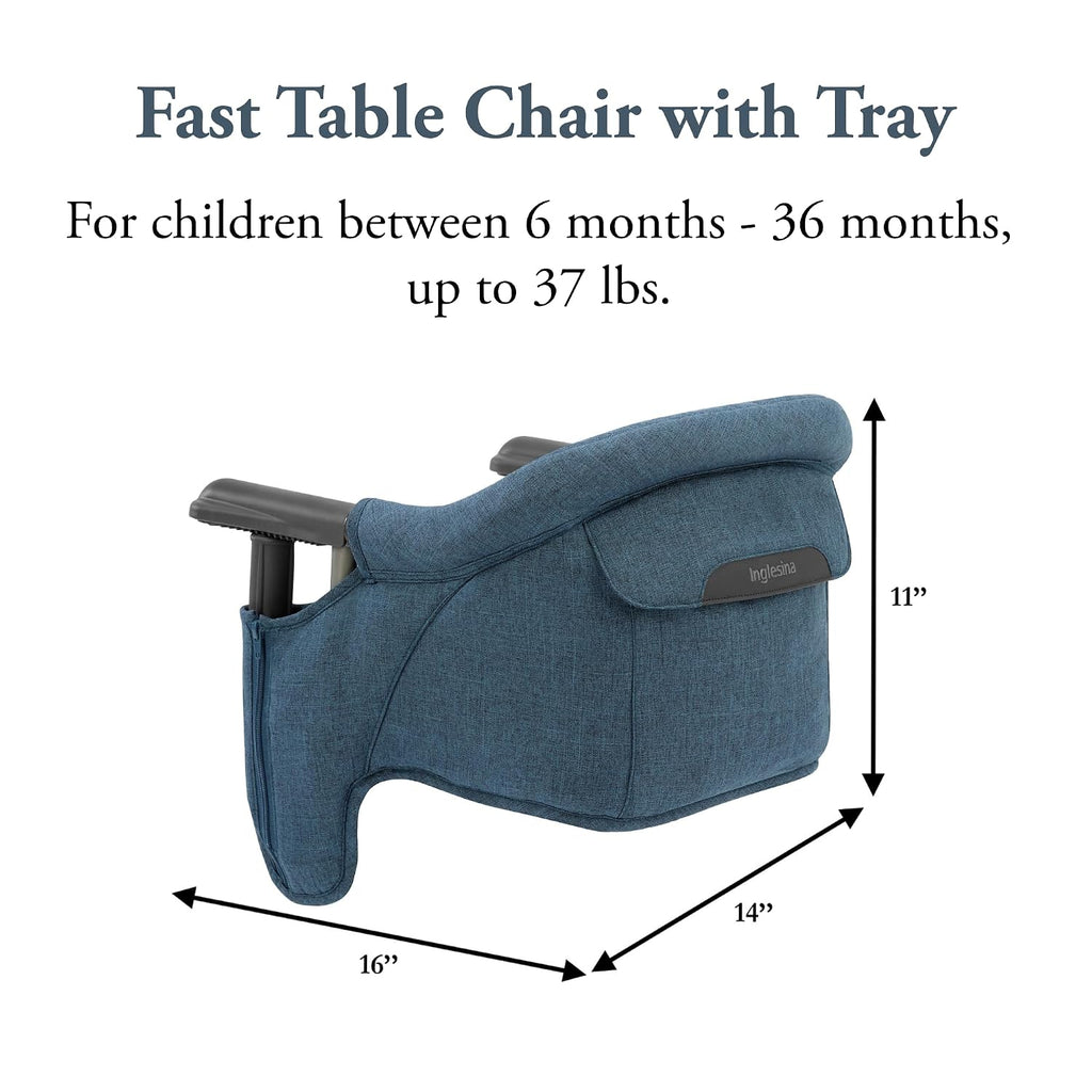 Inglesina Fast Table Chair - Slate Blue Melange + Fast Dining Tray - Portable Baby High Chair - for Babies & Toddlers up to 37 lbs - Fits Tables 0.8'' to 3.5'' Thick - Compact - Travel Bag Included
