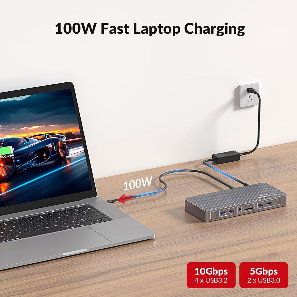 AV Access 8K KVM Switch 2 Monitors 2 Computers for Laptop & Gaming PC/Mac mini, 100W PD, GbE, 4xUSB 3.2 10Gbps USB C Hub, KVM Docking Station Dual Monitor 8K@60Hz/4K@165Hz, Audio, SD, Remote Switch