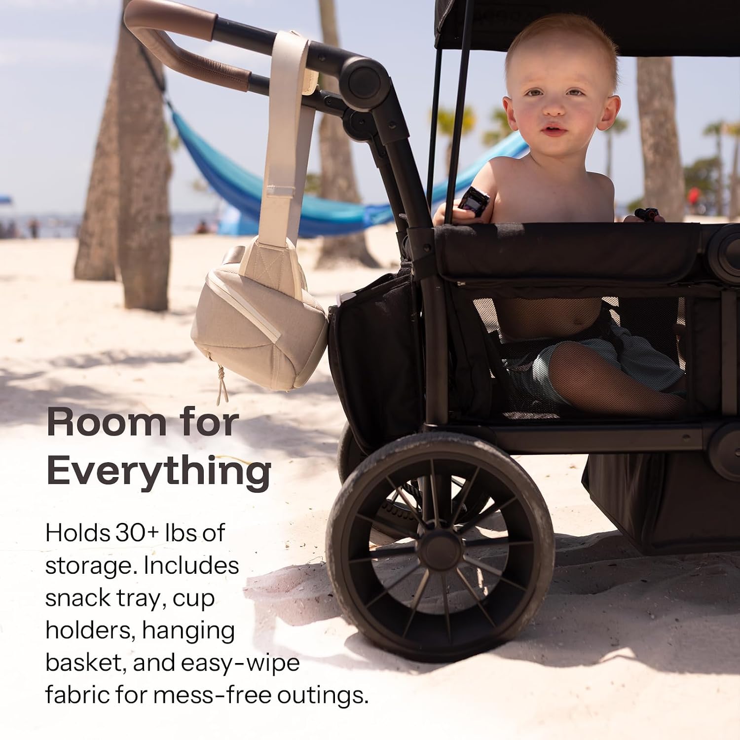 HARPPA All-Terrain Wagon Stroller for 2 Kids, Foldable Outdoor & Beach Stroller Wagon with Removable Canopy, Adjustable Push & Pull Handle, Footwell & Large Storage, Black