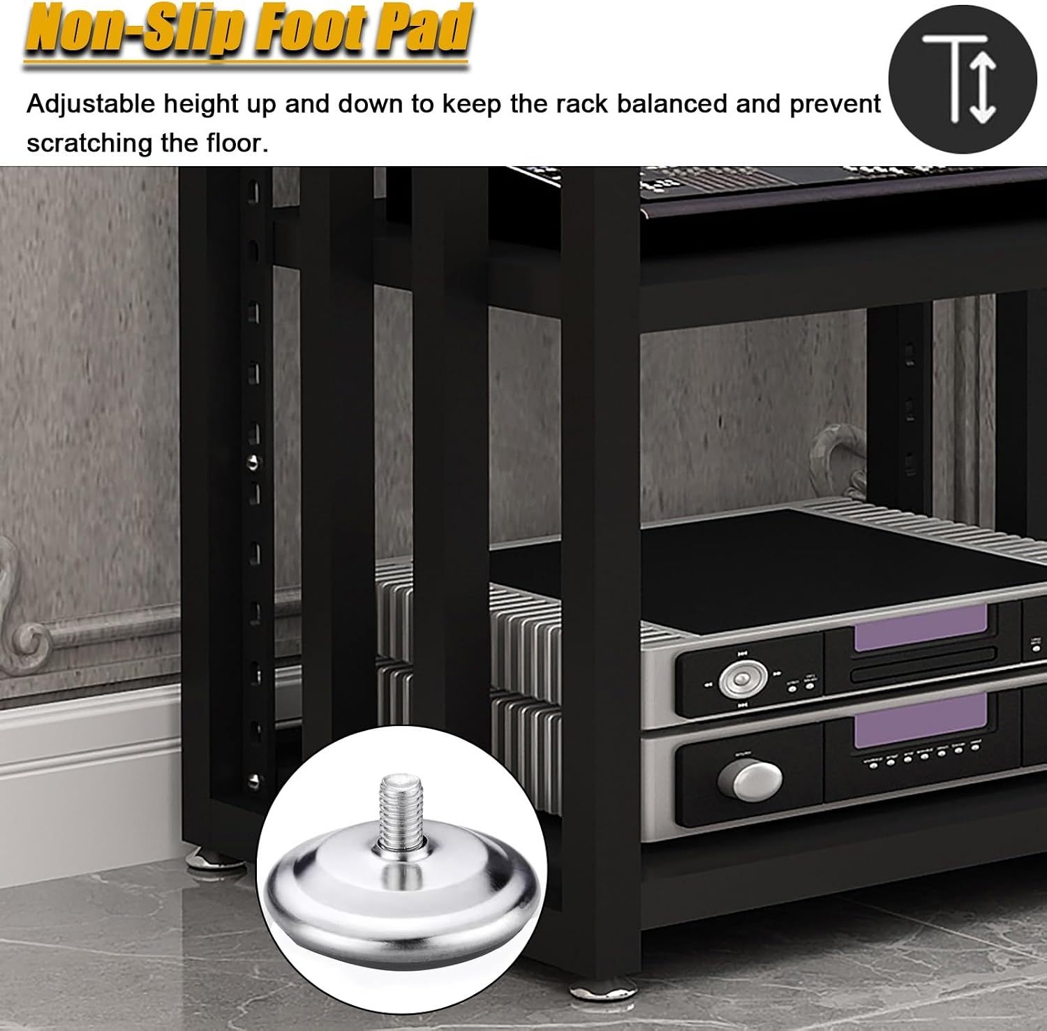 3/4/5-tier Shelves Audio Video Media Stand Cabinet, Modern Stereo Record Player Equipment Rack for Restaurant/Classroom/Bedroom/Conference Room, Height-Adjustable Shelf, Vertical Floor(5 Tier Black Bo